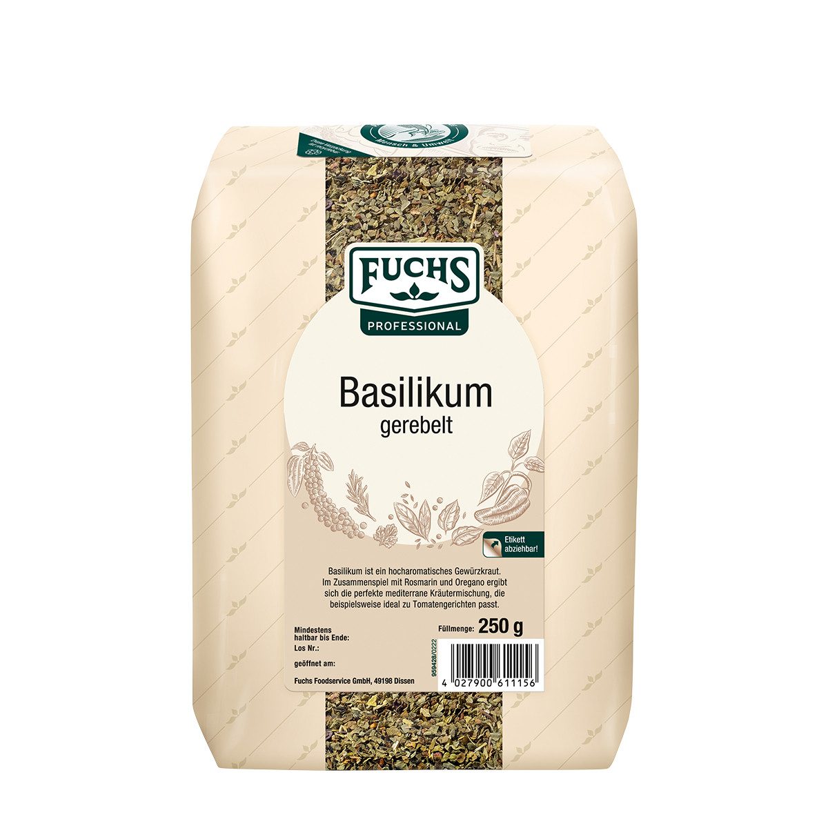 Fuchs Foodservice Gewürz, Fuchs Professional Basilikum gerebelt würzige Kräutermischung 250g