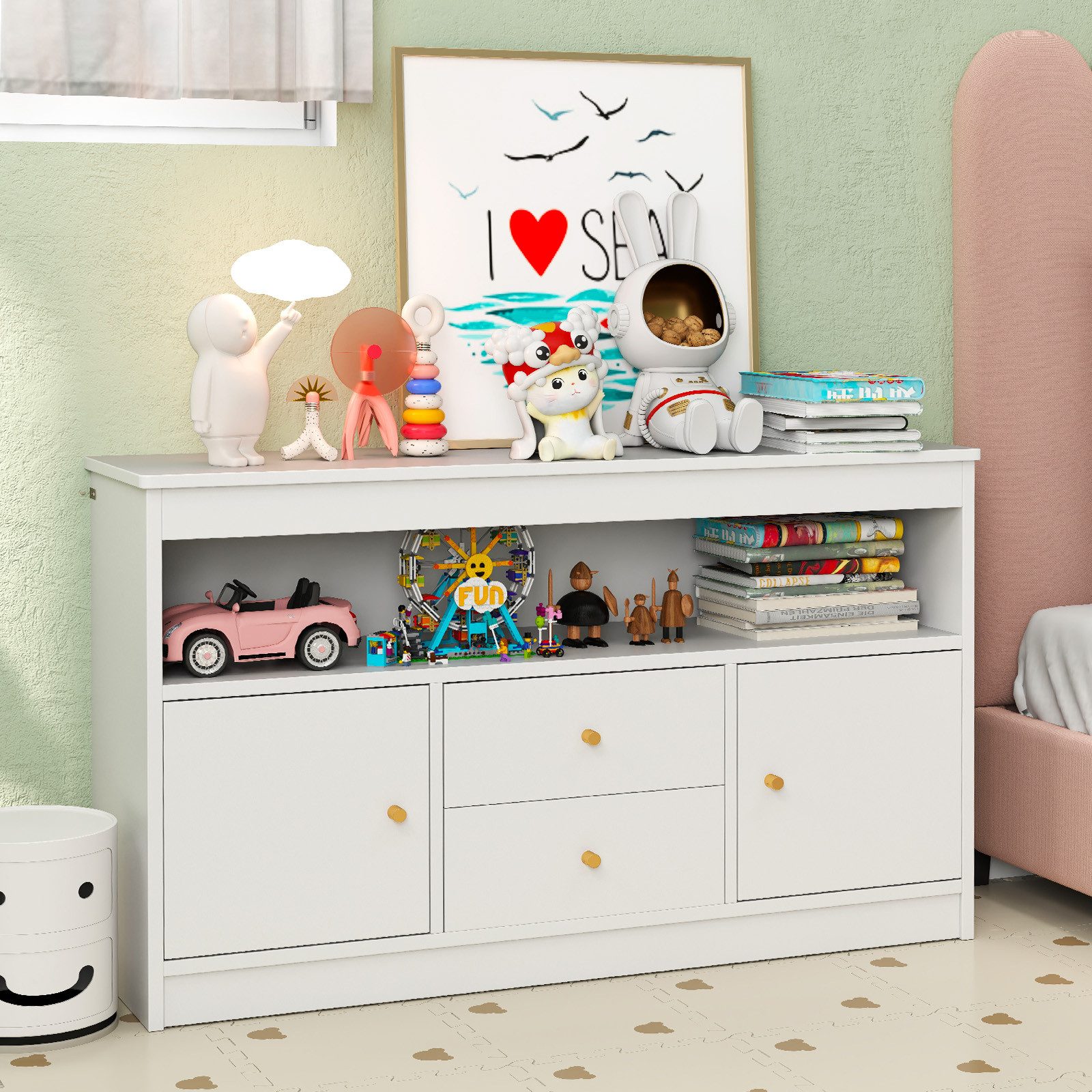 COSTWAY Spielzeugtruhe, Spielzeugschrank Kinder, Holz, 106 x 30 x 62 cm, We günstig online kaufen