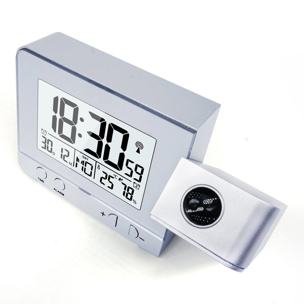 Funk Projektionswecker mit Thermometer, Kalender, Wecker, Projektor um 180 