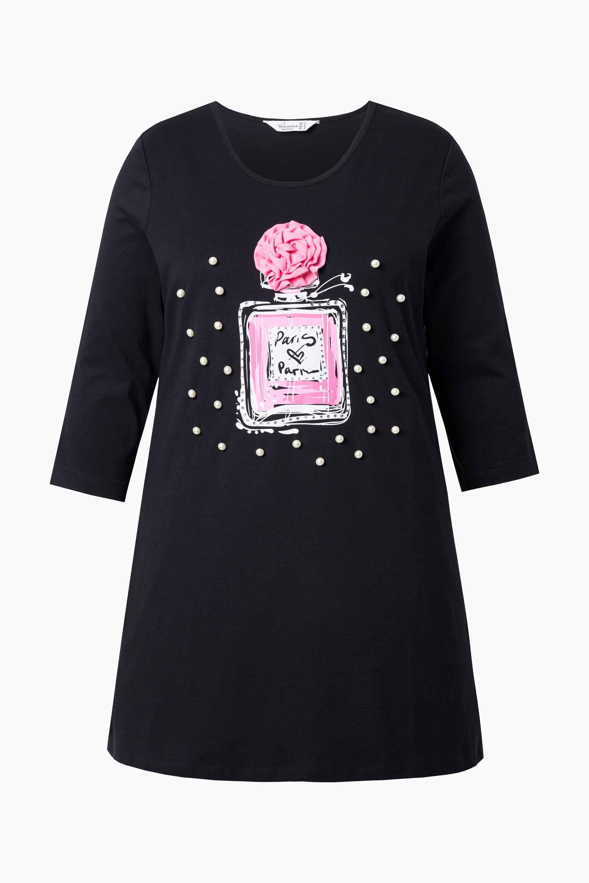 MIAMODA T-Shirt Longshirt Flakon-Motiv mit Zierperlen 3/4-Ärmel günstig online kaufen