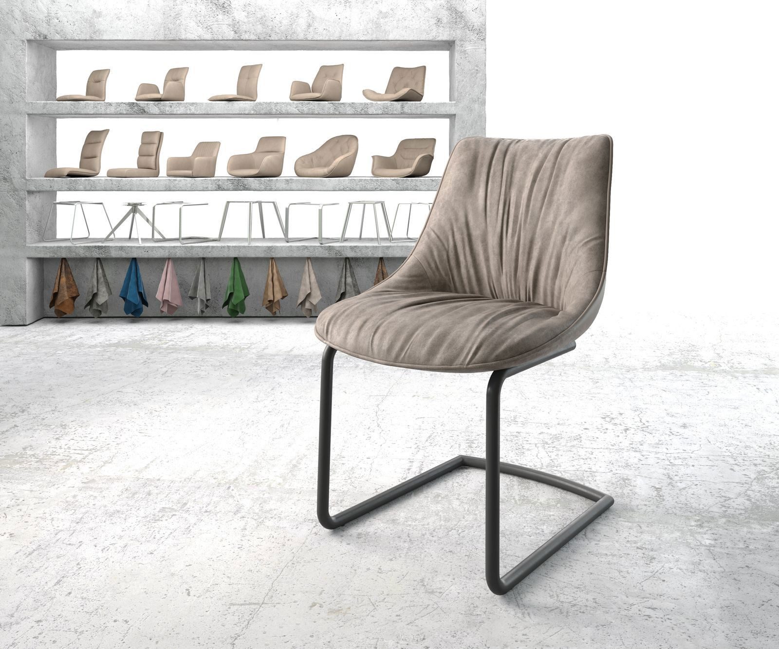 DELIFE Polsterstuhl Elda-Flex, Freischwinger rund Schwarz günstig online kaufen