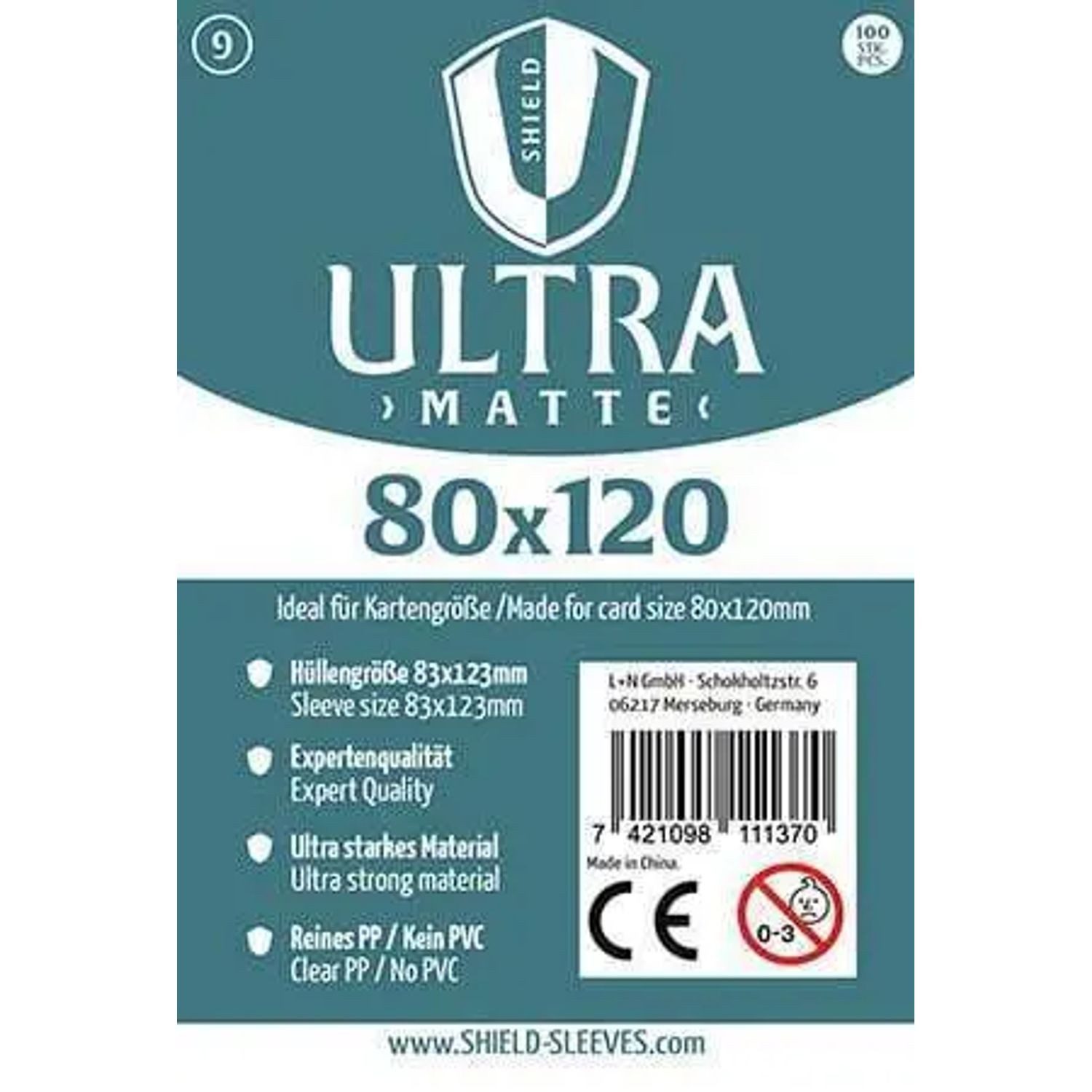SHIELD Spiel Shield Ultra Matte 9 - 100 Super Sleeves für Kartengröße 80 x 120 mm
