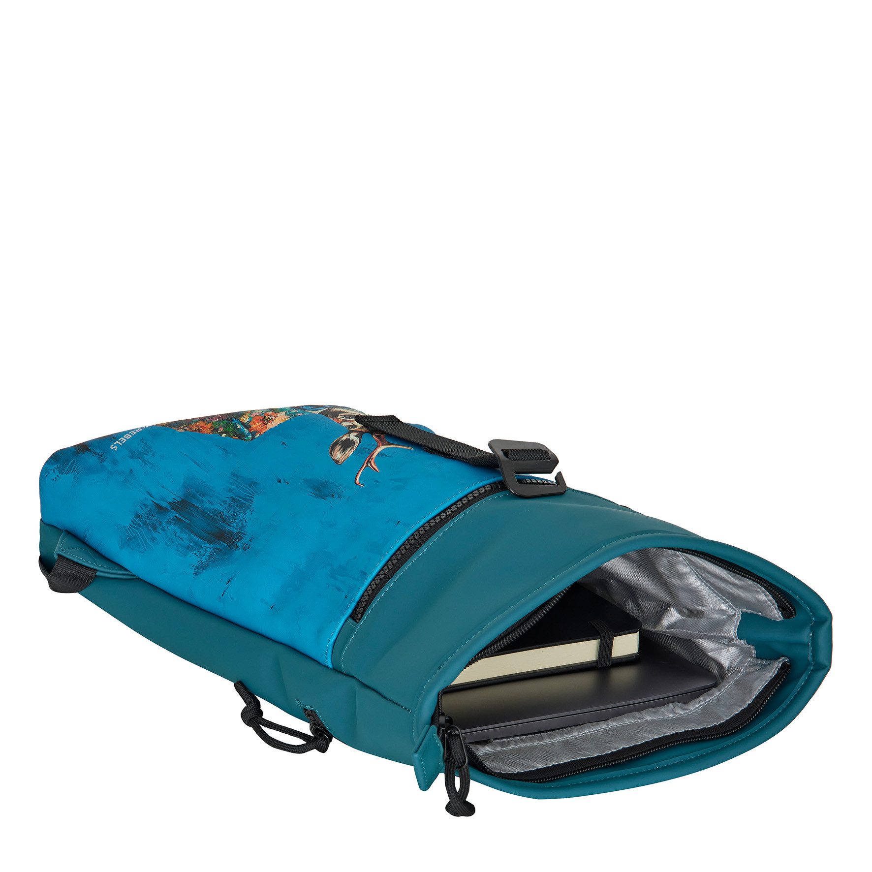 NEW REBELS Cityrucksack kleiner Roll Up RollTop Kurier Rucksack Mart Los Angeles, wasserabweisendes Planenmaterial, mit Hirsch Design – Bild 5 von 5