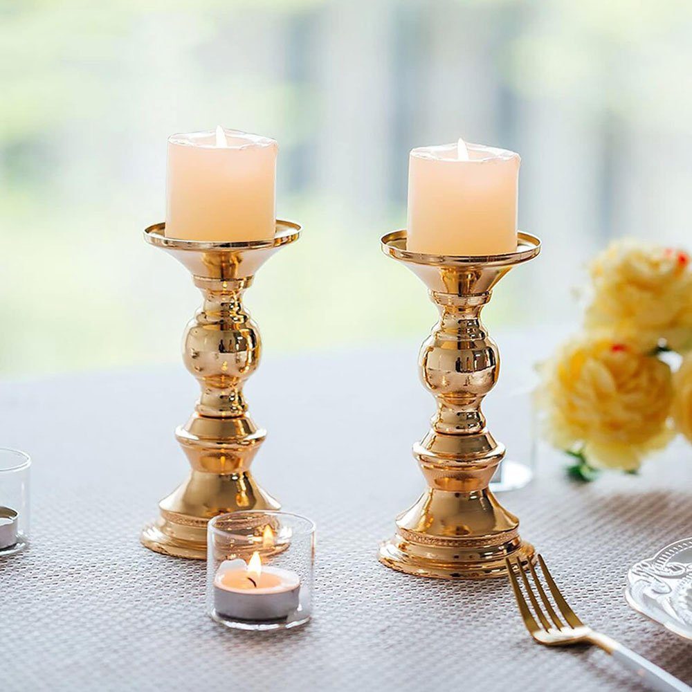 CTGtree Kerzenständer 2 Stück Gold Metall Säulen Kerzenhaltern (2 St) | Kerzenhalter