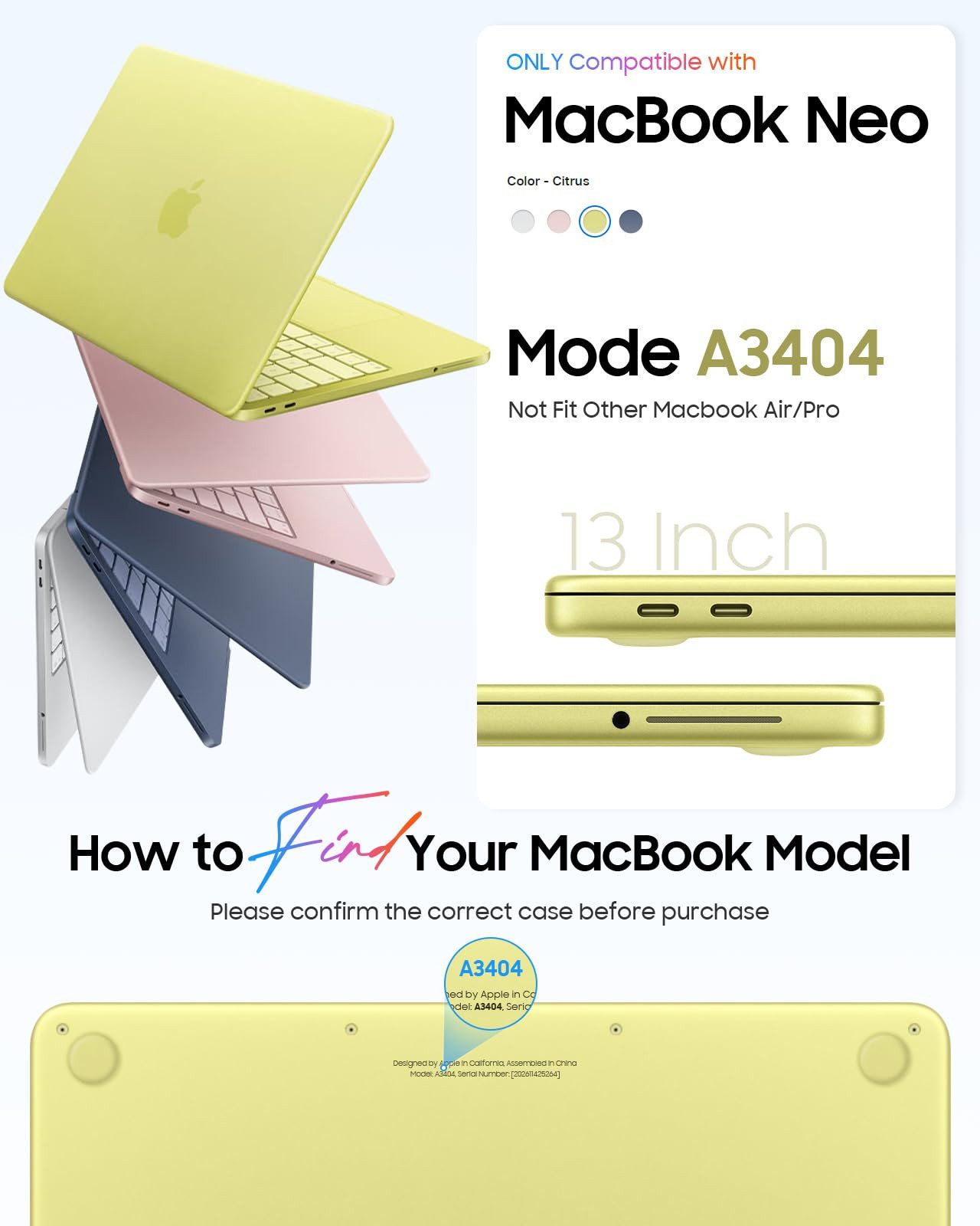 Fintie Laptop-Hülle Kompatibel mit MacBook Neo 13 Zoll A3404 mit A18 Pro Chip 2026 13 Zoll, Ultradünne Hartschale Schutzhülle Snap Cover