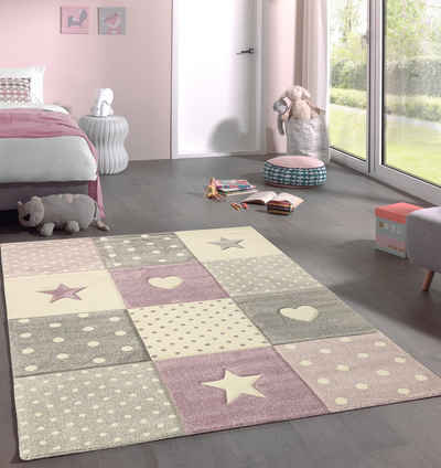 Teppich Monde Kids Weicher Kinderteppich, Herz, Stern, Lila, 200 x 290 cm, the carpet, Rechteck