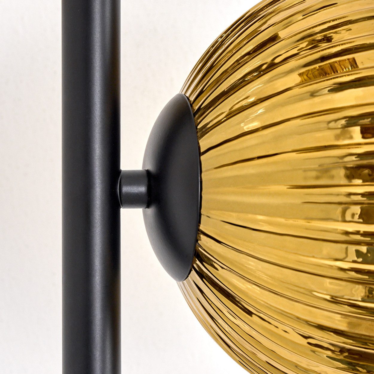 hofstein Stehlampe Stehlampe aus Metall/Riffelglas in Schwarz/Gold/Klar, Leuchte im Retro/Vintage-Design (Schirme 15 cm), Fußschalter, E14