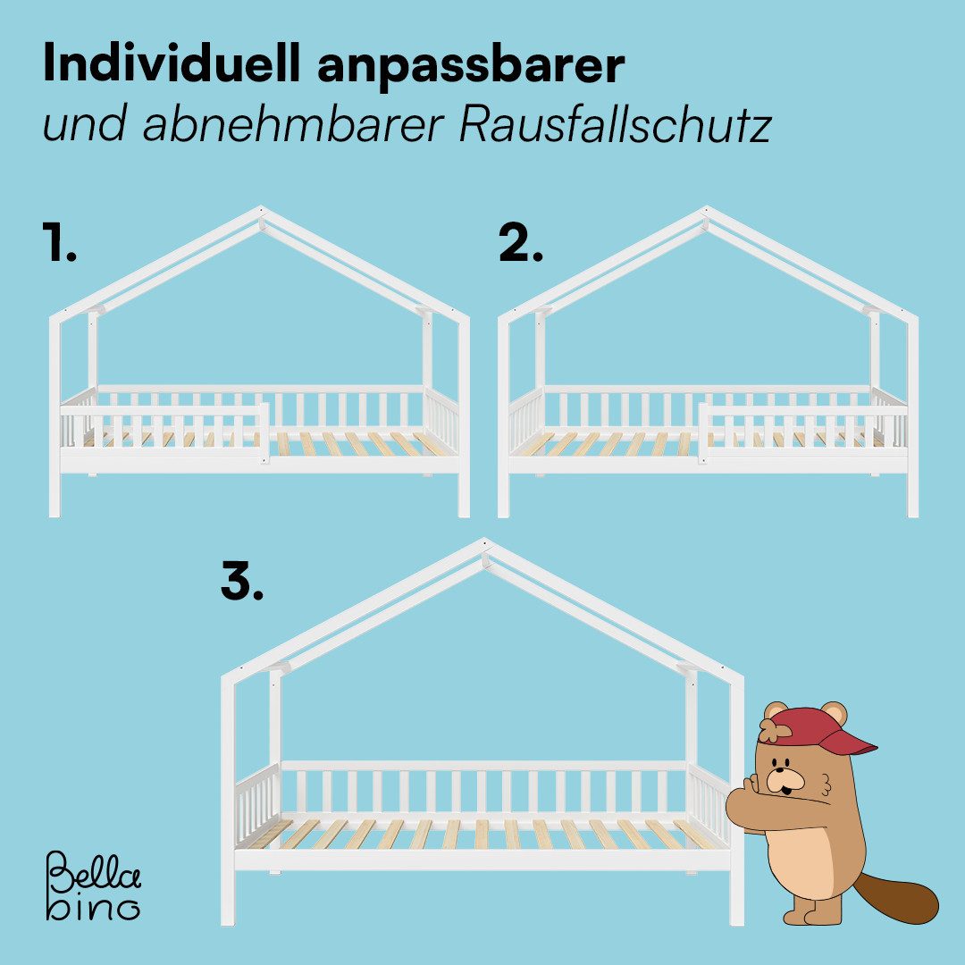 Bellabino Hausbett Vils 90x200 cm mit Rausfallschutz und Lattenrost, Kinderbett, mit Gästebett, optional mit Matratze, auch mit Schublade verfügbar – Bild 5 von 5