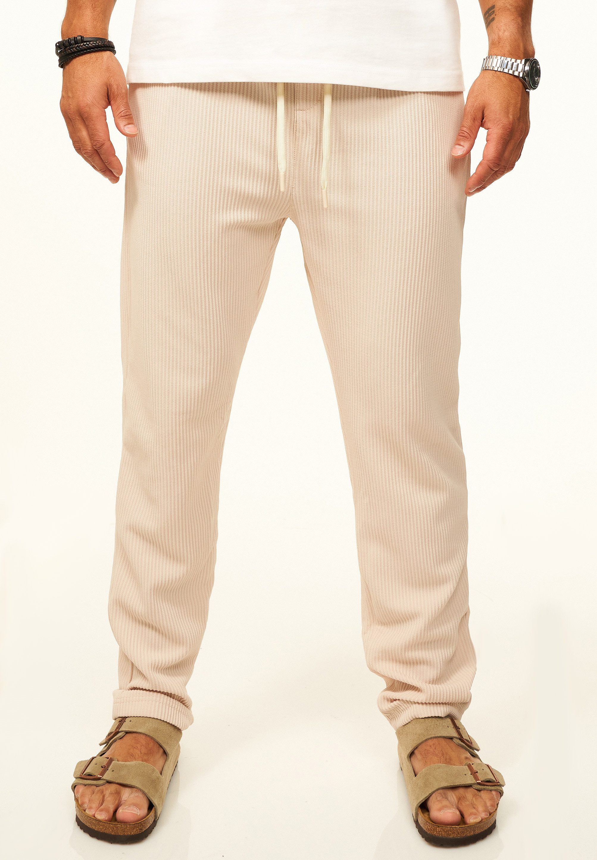 CARISMA Stoffhose im Chinohose Stil mit Gummibund & Kordel als Sommerhose Herren luftige Freizeithose mit Rippstruktur - Jogginghose
