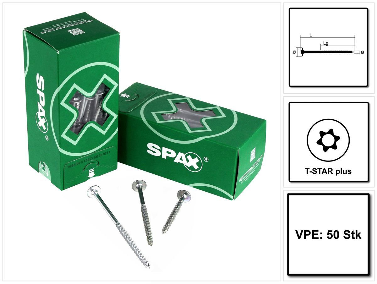 SPAX Terrassenschraube SPAX HI.FORCE Tellerkopfschraube 8,0 x 220 mm 50 Stk. (0251010802205) Teilgewinde Torx T-STAR plus T40 4CUT WIROX