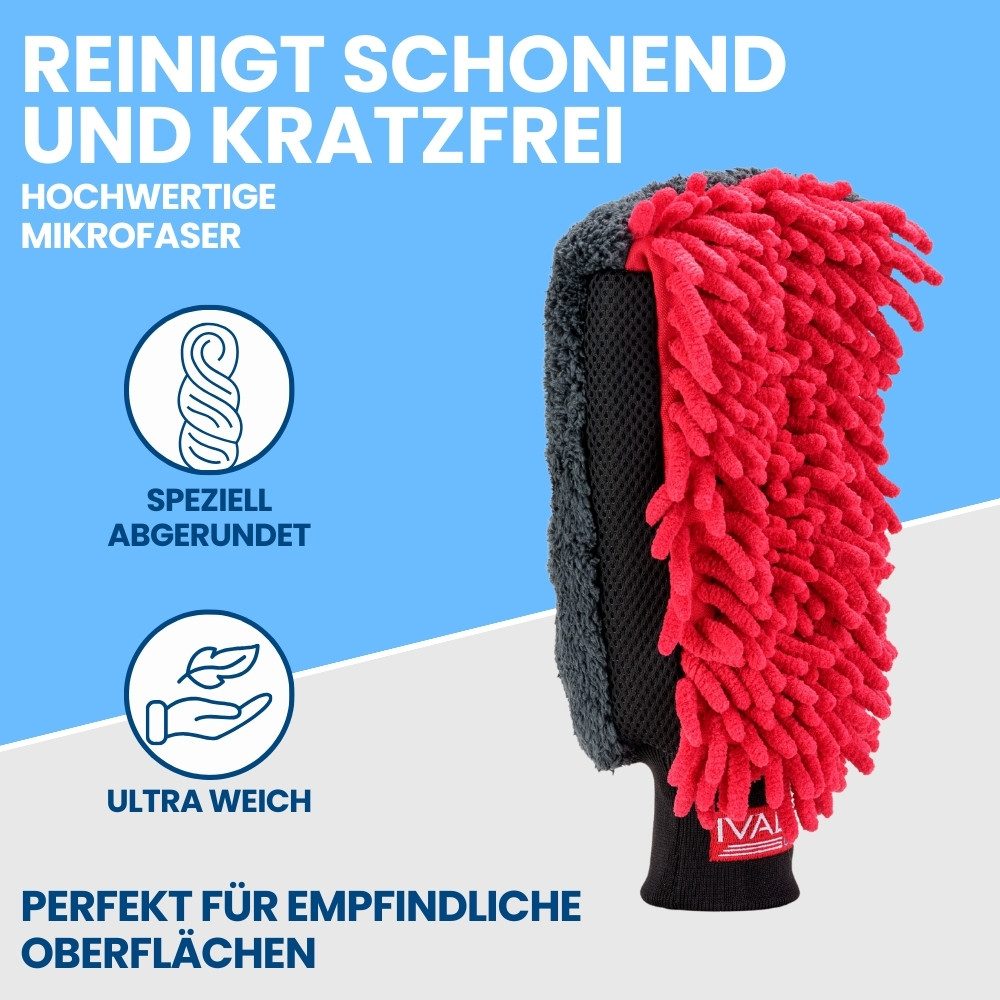 IVALITY Waschhandschuh Premium Mikrofaser für die Auto Reinigung, Lackschonend & saugstark, (3in1 Waschhandschuh, 1-St), 3-Seiten gegen Schmutz und Insekten – Bild 3 von 5