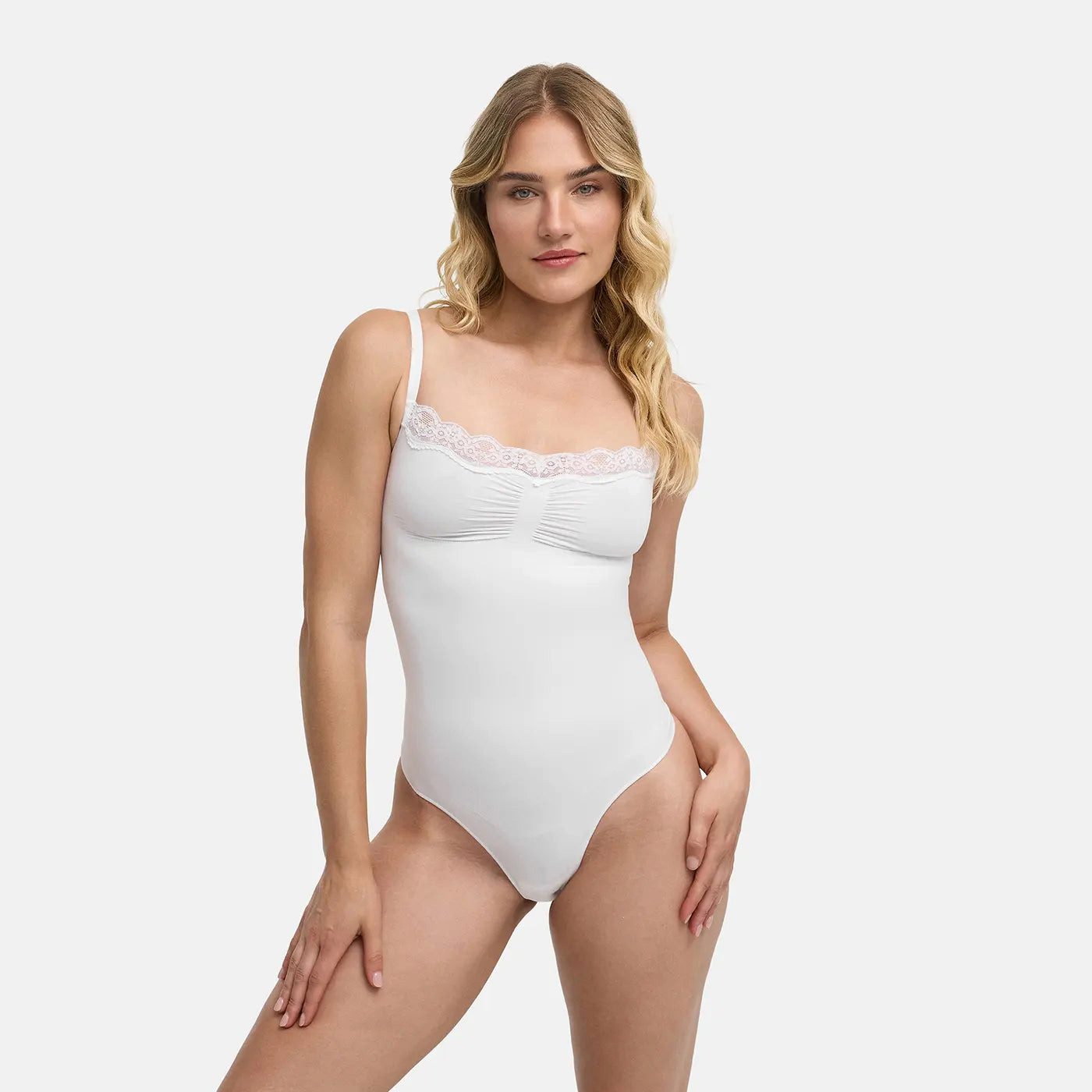 cfab Shaping-Body Bodysuit Sculpting Shapewear mit Lace-Weiß-M (1-tlg)