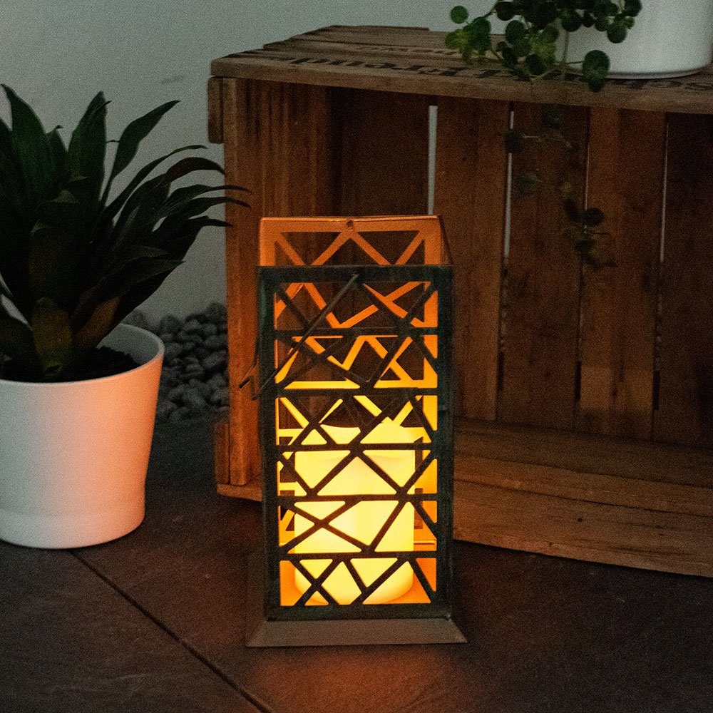 Solar Außen Lampe 1x LED Kerze Feuer Effekt Laterne Deko Garten Leuchte schwarz 