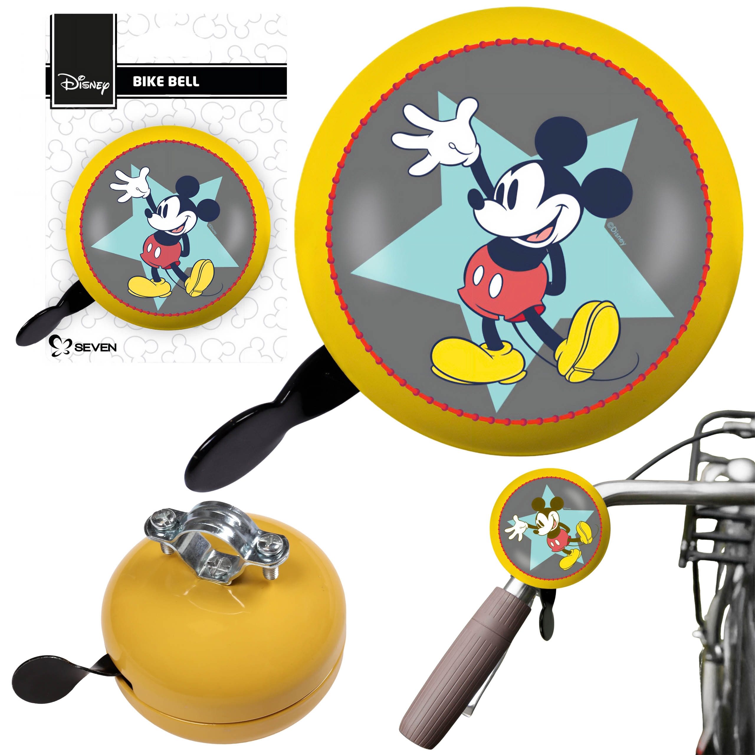 Sarcia.eu Fahrradklingel DISNEY Mickey Mouse Metall-Fahrradklingel – Gelb, Retro XL Lenker