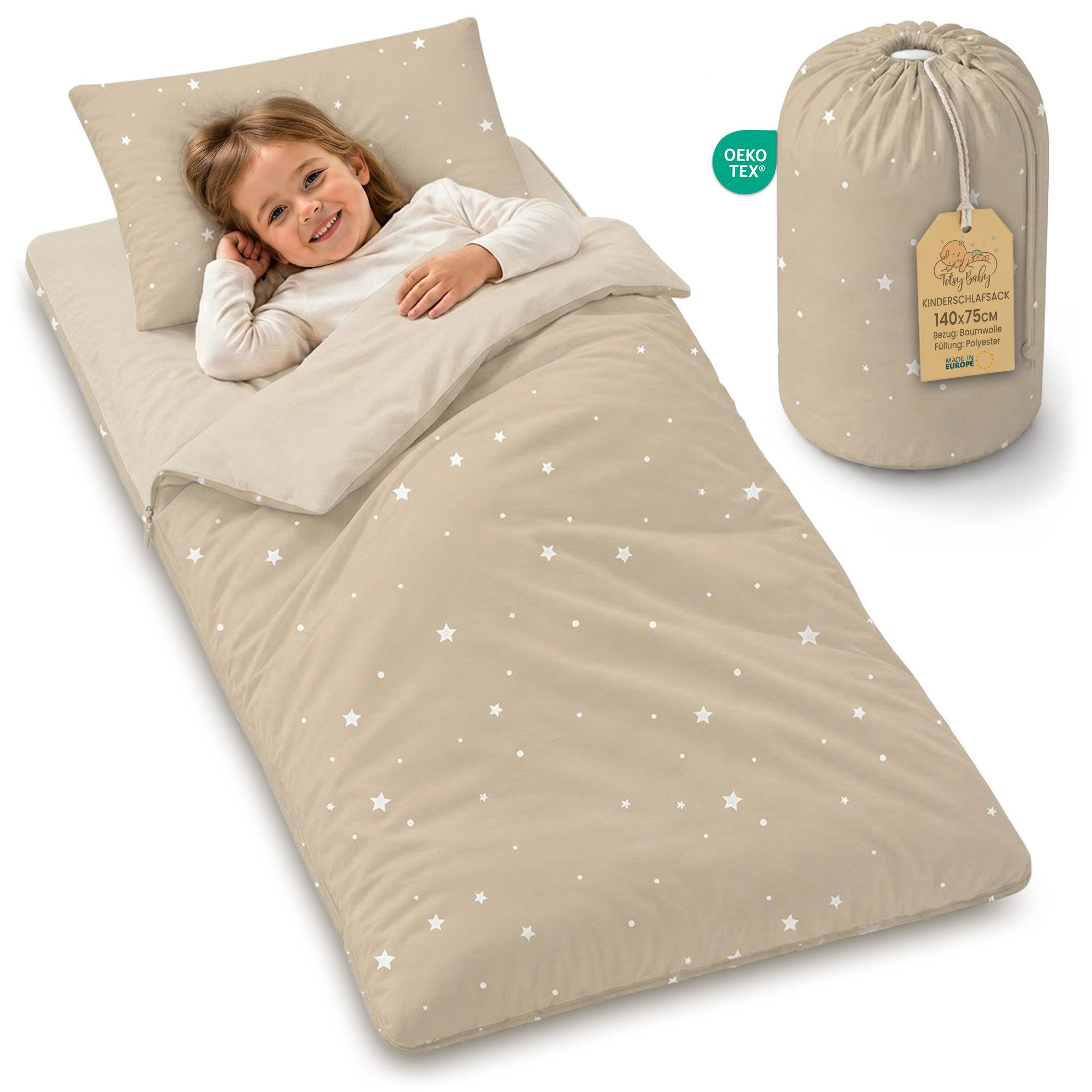 Totsy Baby Kinderschlafsack mit Kissen & Reißverschluss für Baby 3-7 Jahre Indoor