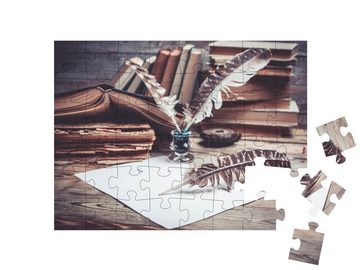 puzzleYOU Puzzle Stillleben mit Büchern, Tinte und Schreibfedern, 48 Puzzleteile, puzzleYOU-Kollektionen Nostalgie
