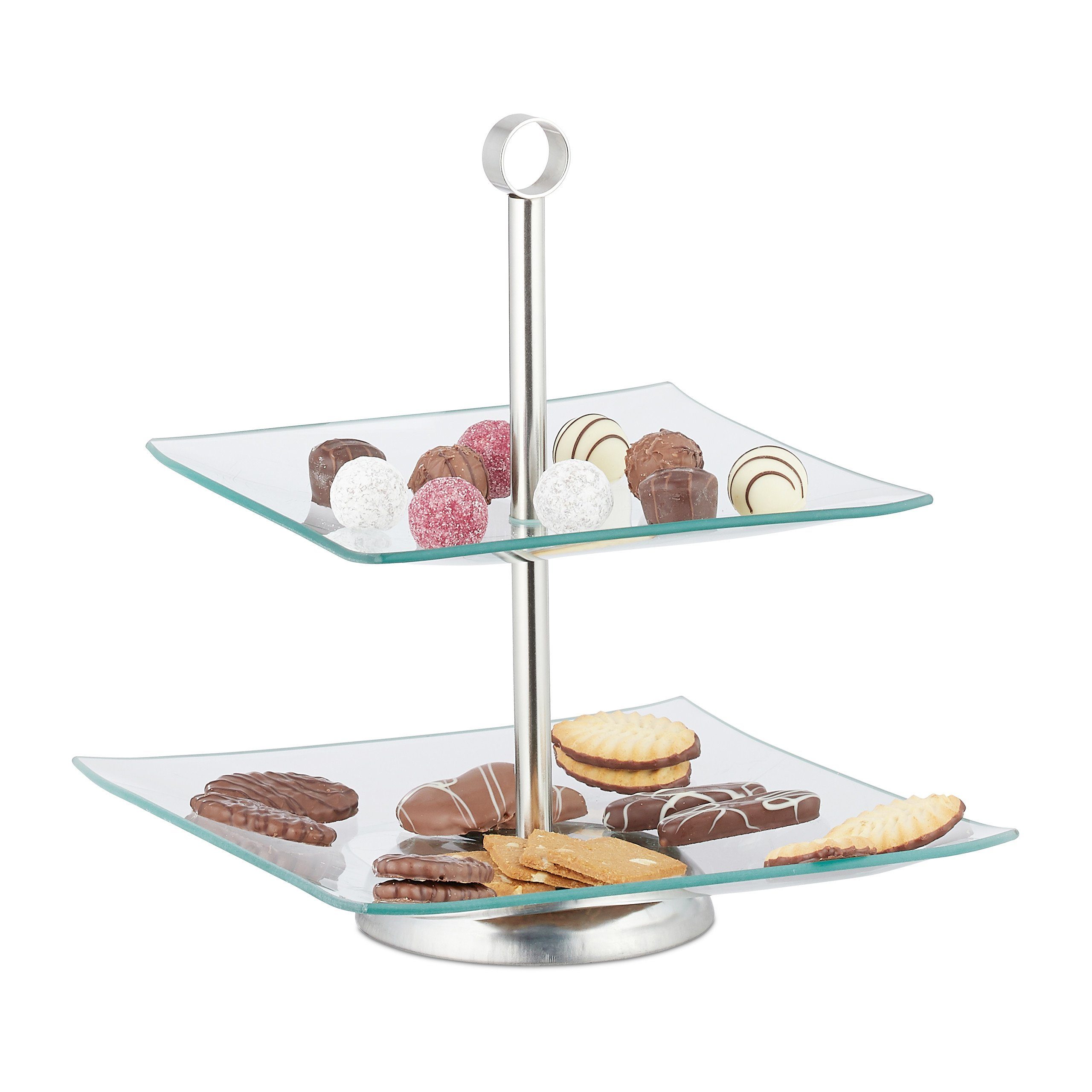 relaxdays Etagere 2 stufig, Glas