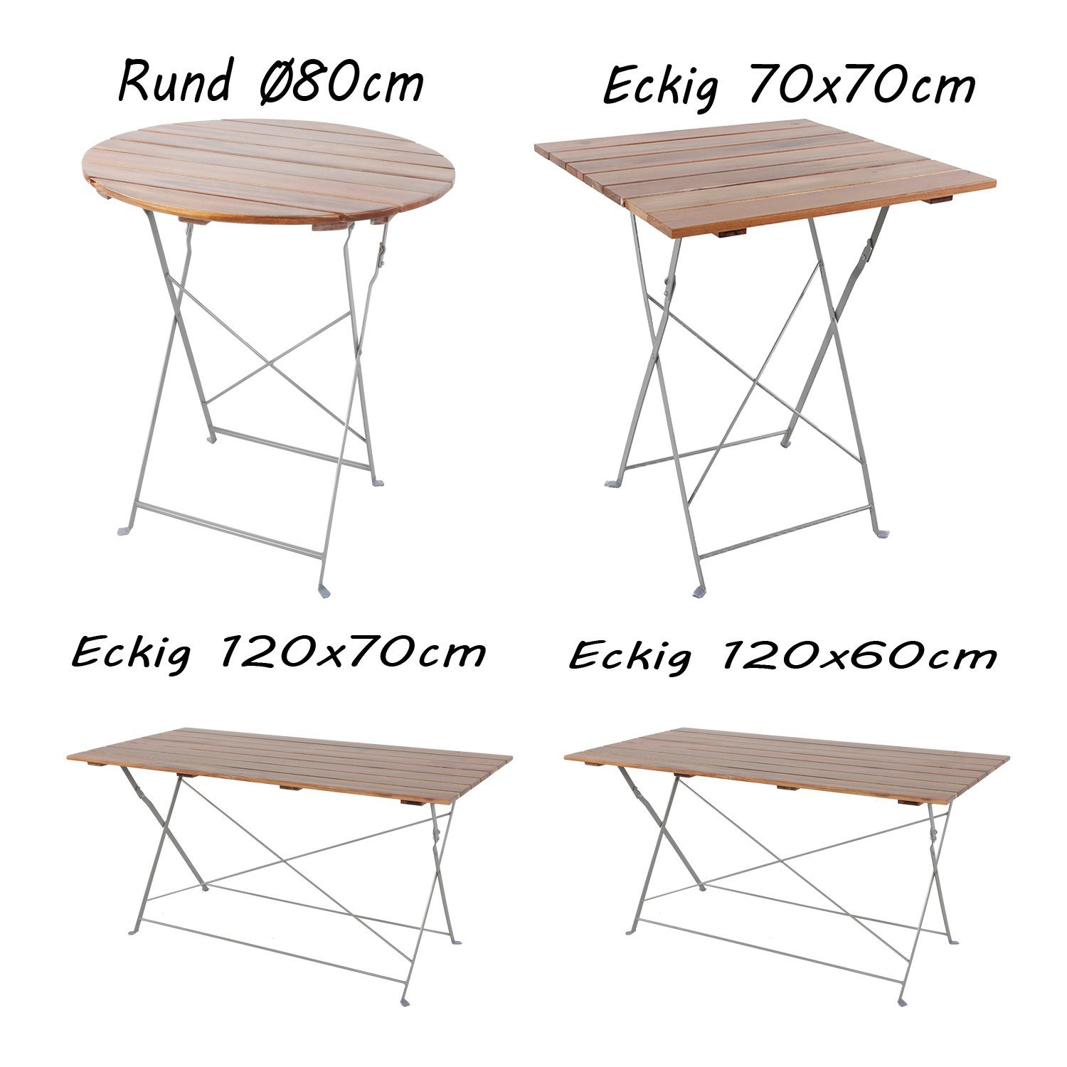 Biergarten Tisch Küchentisch Esstisch Akazie INDA-Exclusiv Gartentisch klappbar Klapptisch Stahl