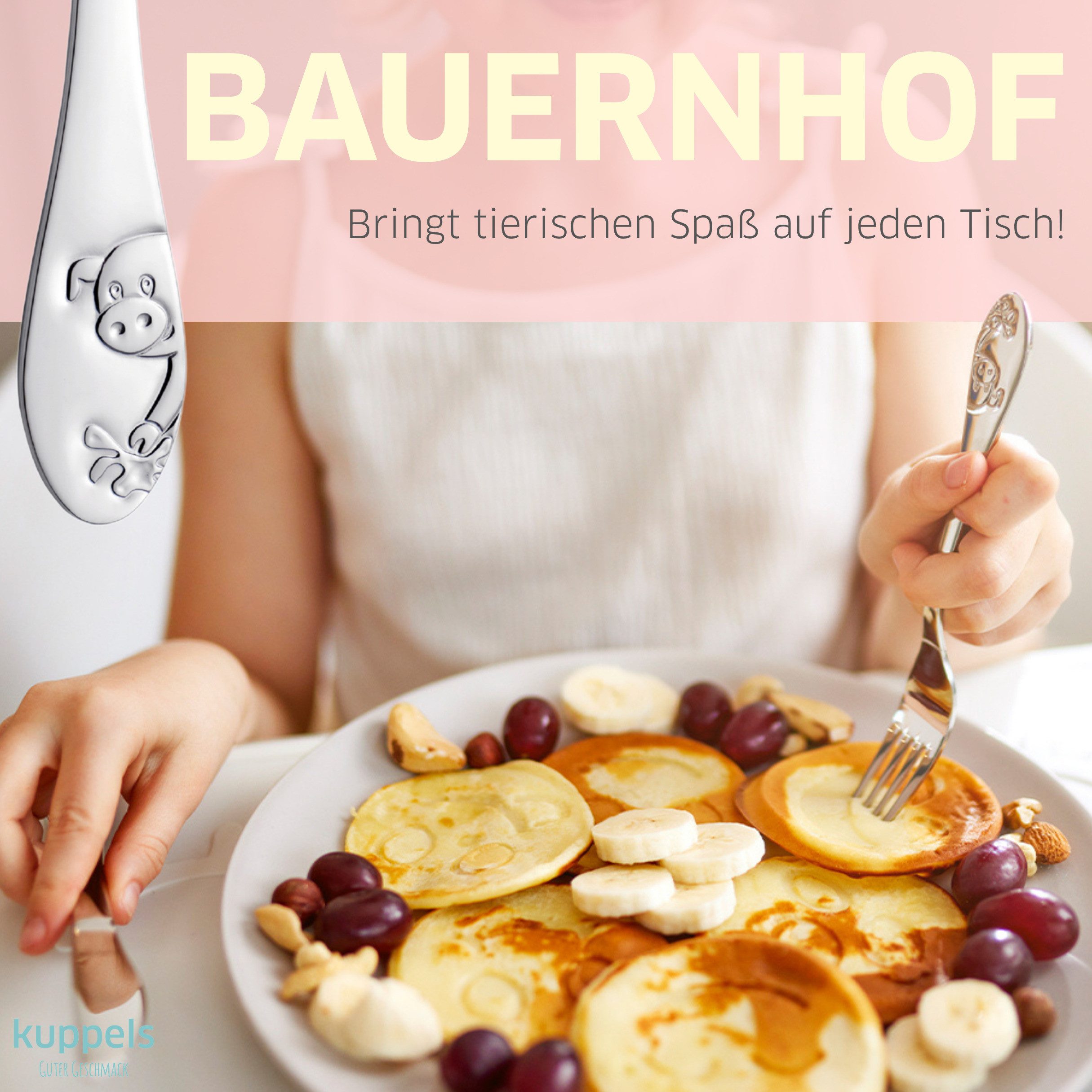 Kuppels Kinderbesteck BAUERNHOFFREUNDE (4-tlg), 1 Personen, 13/0 18/10, spülmaschinenfest, hochglanzpoliert