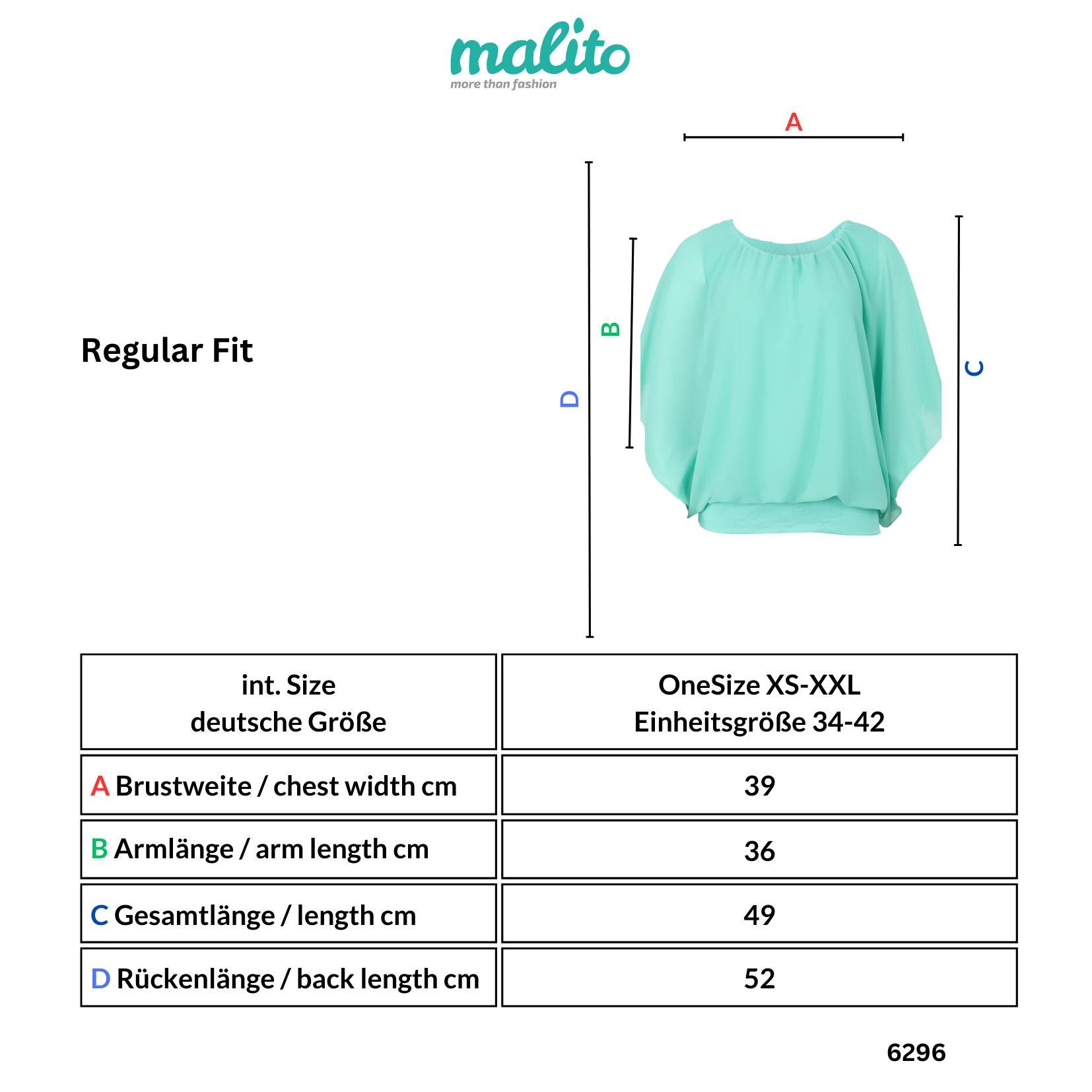 malito more than fashion Chiffonbluse malito Damen Bluse im Fledermaus Look, Tunika mit Rundhals und breite Bluse im Fledermaus Look Einheitsgröße