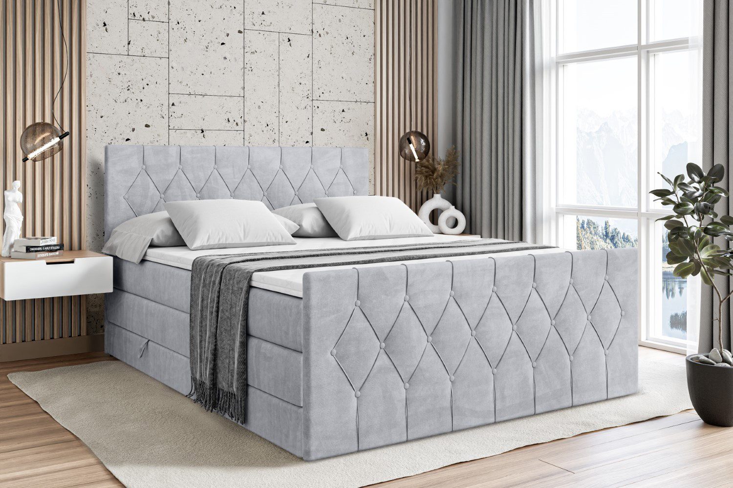 ALTDECOR Boxspringbett VELANTO KING (mit Matratze und Lattenrost Topper Polsterbett mit Bettkasten Boxbett), H4 Multipocket, H3 Bonellfederung, Doppelbett Springboxbett