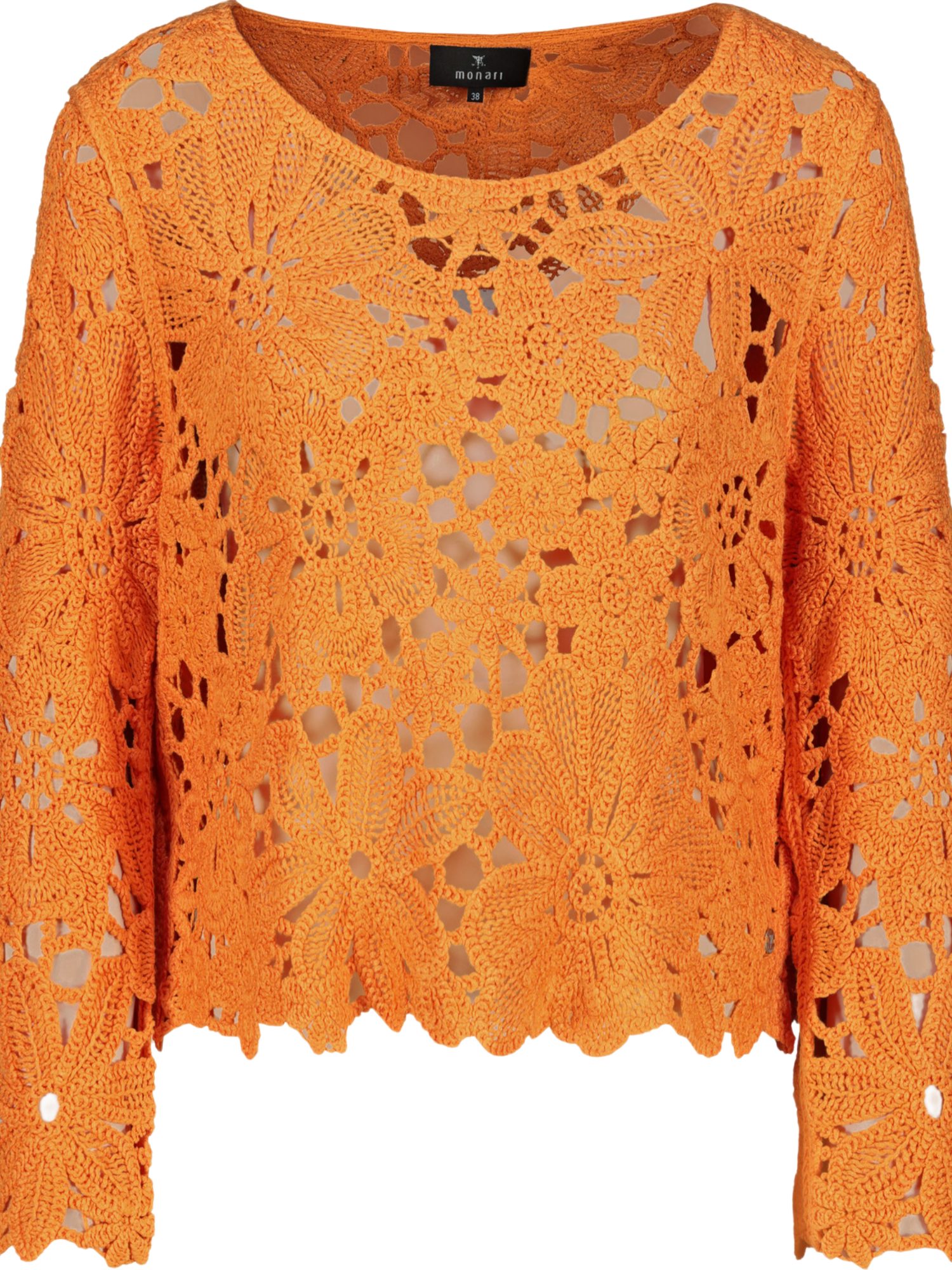 Monari Langarmshirt orange,Casual,Viskose,Strukturiert,U-Boot,Lang,Regular Fit