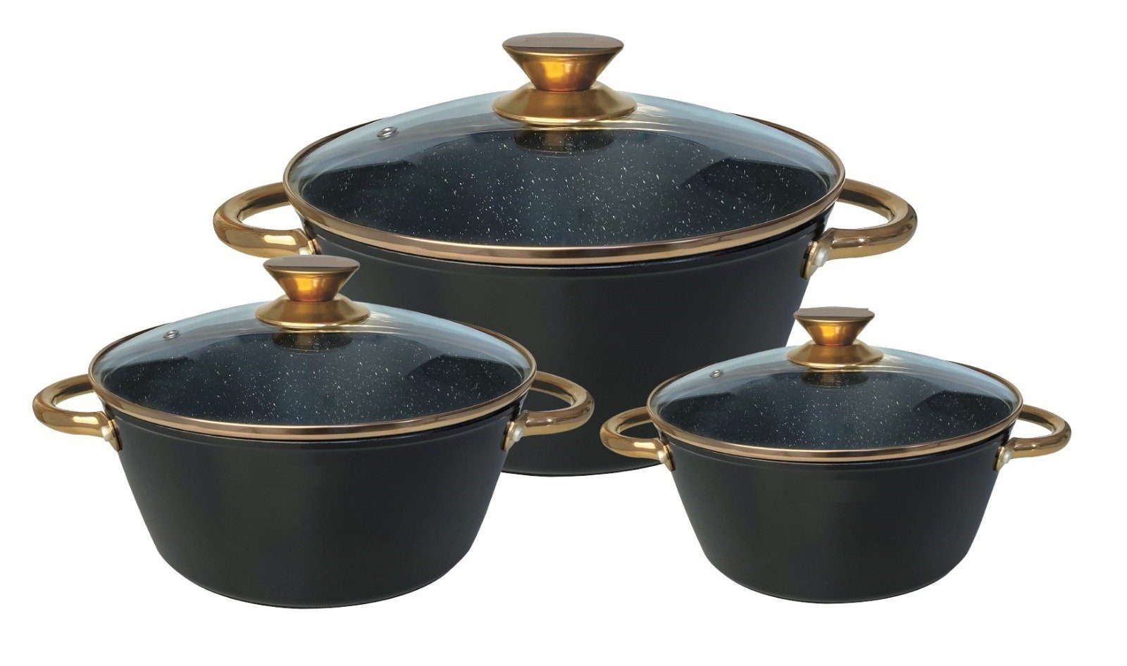Cheffinger Topf-Set Kochtopf Kasserolle Topf Set 6-tlg Rose-Gold Glasdeckel, (6-tlg)