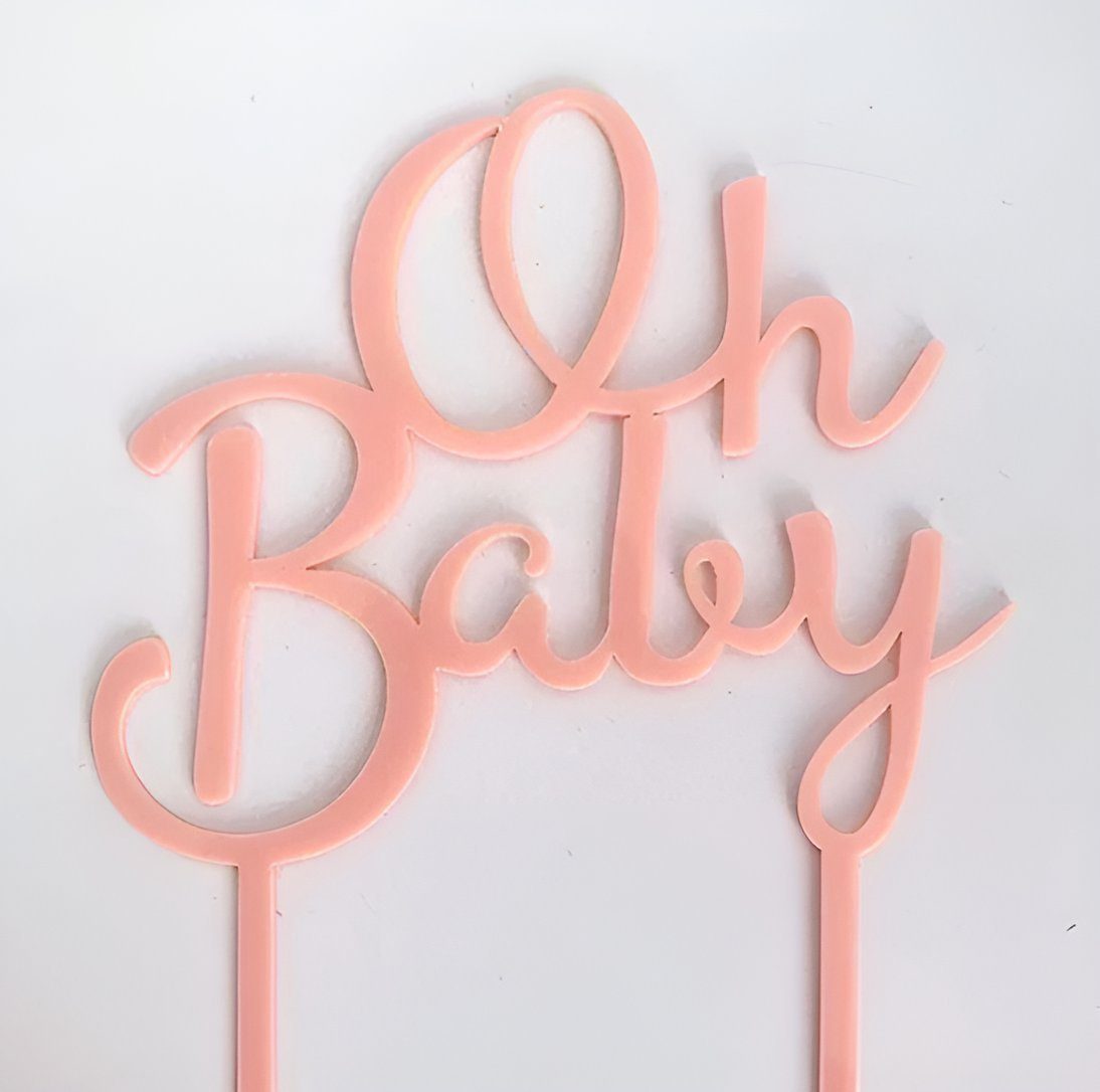 Festivalartikel Tortenstecker Baby Shower Cake Topper Oh Baby Happy Birthday Rosa Acryl