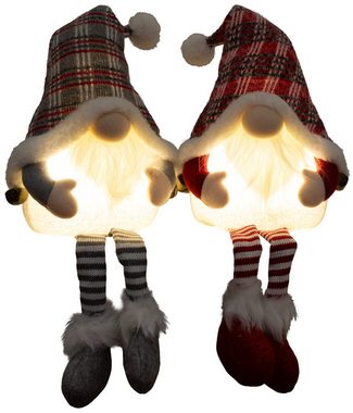 Christmas Paradise Weihnachtsfigur sitzender XL Wichtel 40cm (85cm) mit Beleuchtung (Dekofiguren, 2 St., im Set), Gnom Kantenhocker mit LED, 2 Designs, Weihnachtsdeko Rot-Grau