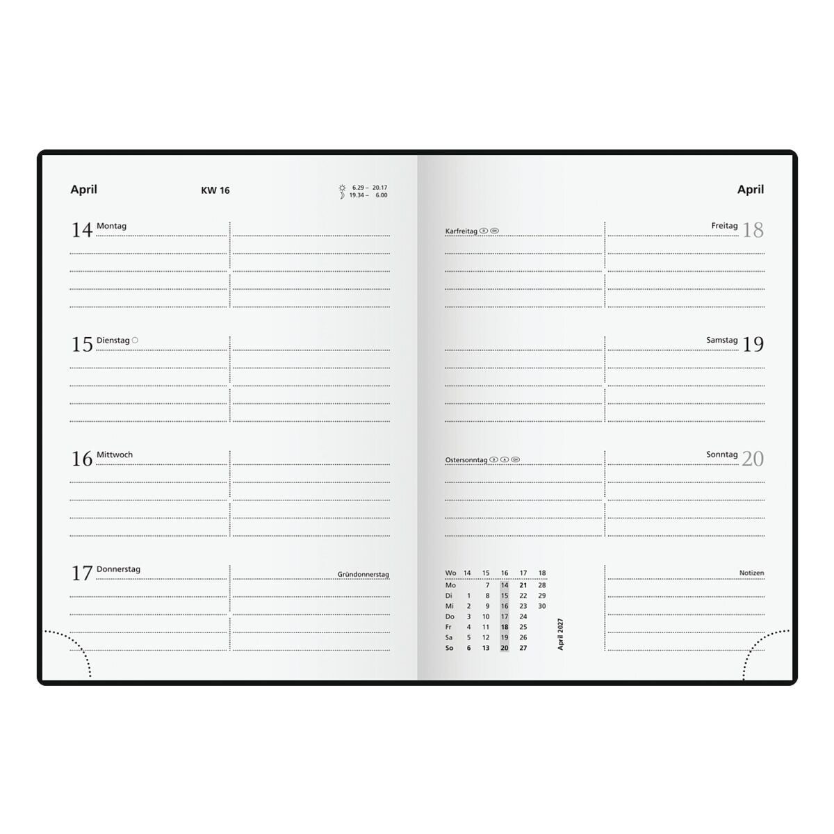 GLOCKEN Taschenkalender, für 2027, 2 Seiten = 1 Woche