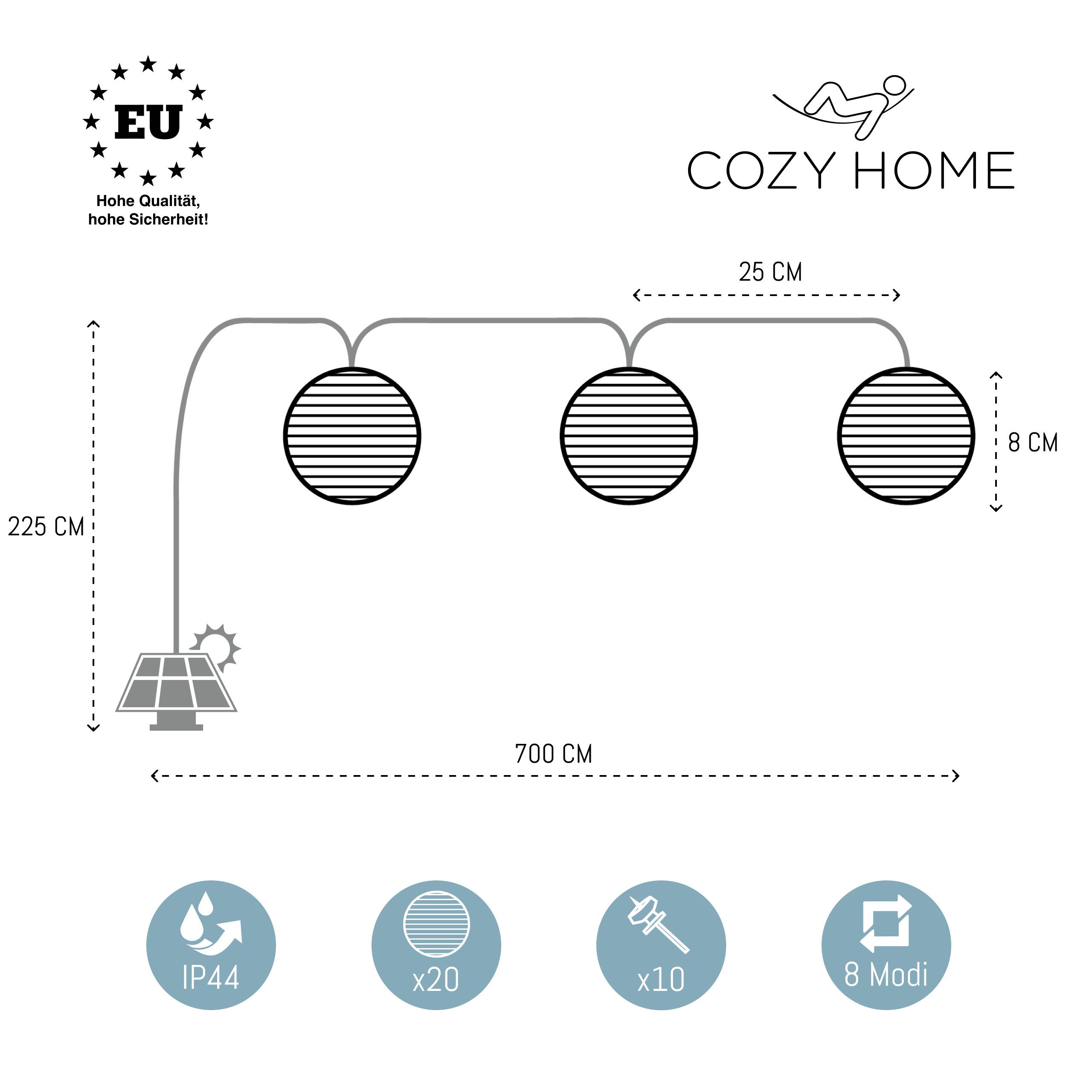 COZY HOME LED-Lichterkette Lampion Lichterkette - Batterie, Stecker und Solar, 20 Lampion LEDs I Timer-Funktion I 7 Meter mit 8 Mod I Wetterfest – Bild 3 von 5
