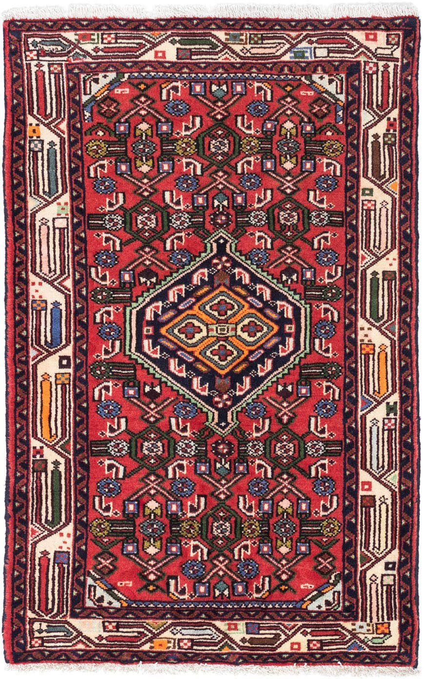 Wollteppich Rosso 125 80 Hosseinabad mm, Höhe: Handgeknüpft Medaillon x morgenland, cm, rechteckig, 10