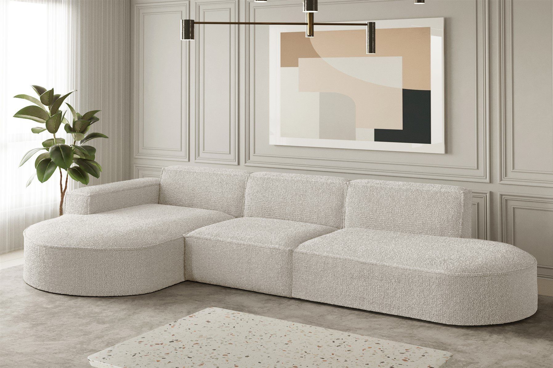 mit Ecksofa Möbel Ascot, Stoff links oder Beige Ecksofa mane Rundumbezug in Fun Designersofa PALMA mane rechts,