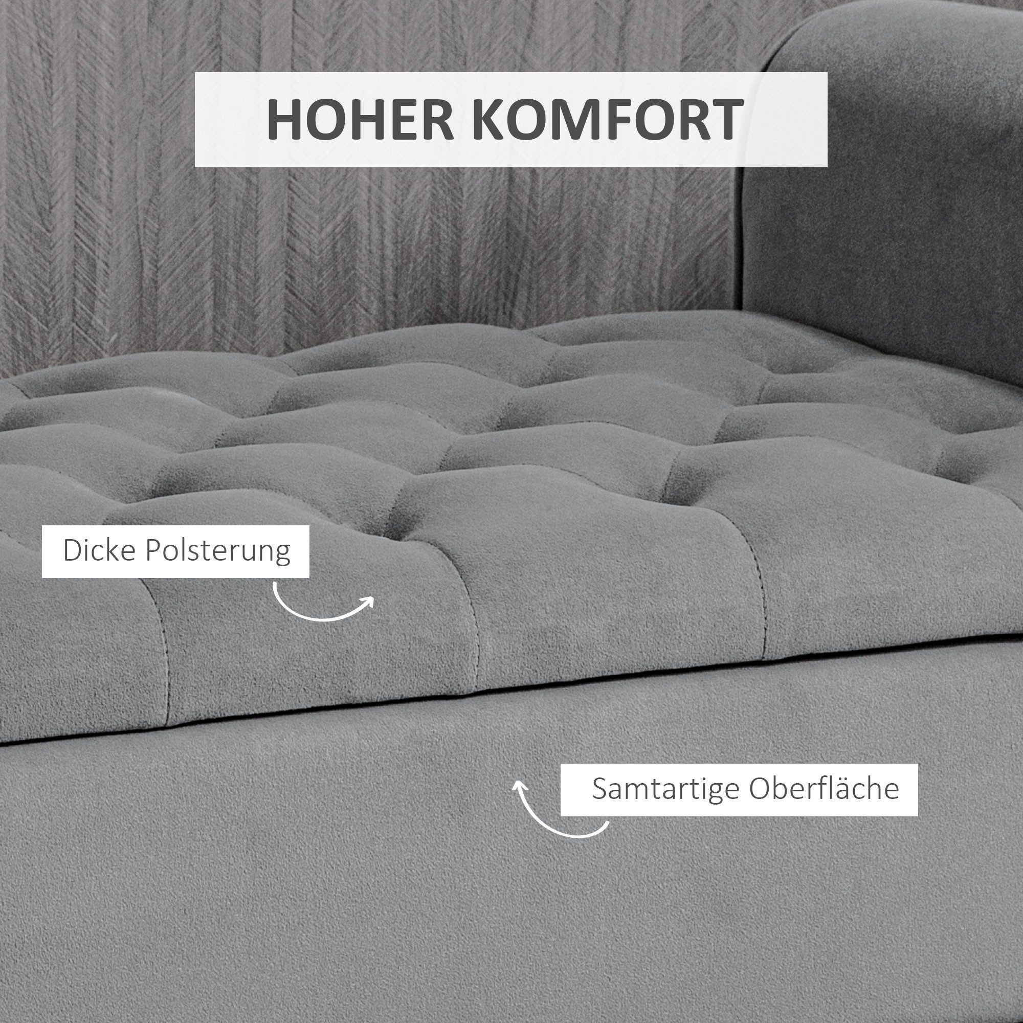 OKWISH Polsterbank Sesselbank 126x48,5x47cm in Grau Samtoptik mit Stauraum (Packung, 1-St., Flurbank für Schlafzimmer & Bettbank), Sitzbank belastbar bis 120 kg, ideal für Flur & Wohnzimmer