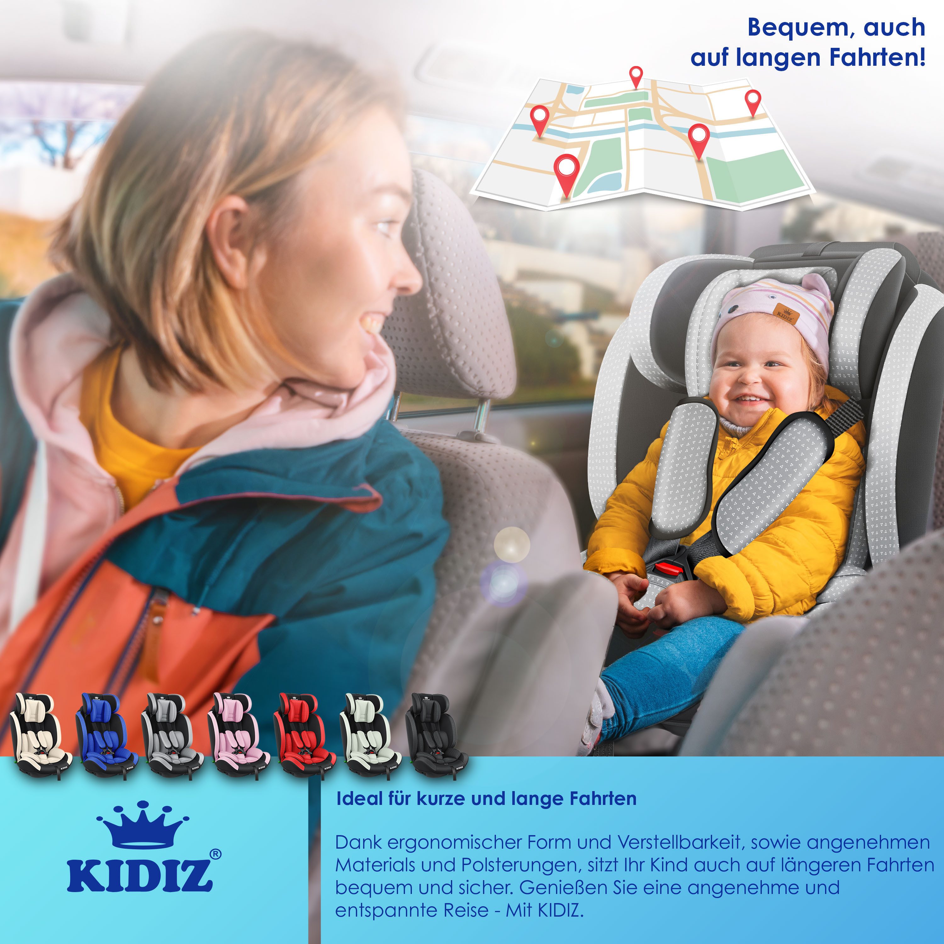 KIDIZ Autokindersitz, Kinderautositz 1-12 Jahre, Mitwachsend, Gruppe 1+2+3, 9-36 kg Autositz