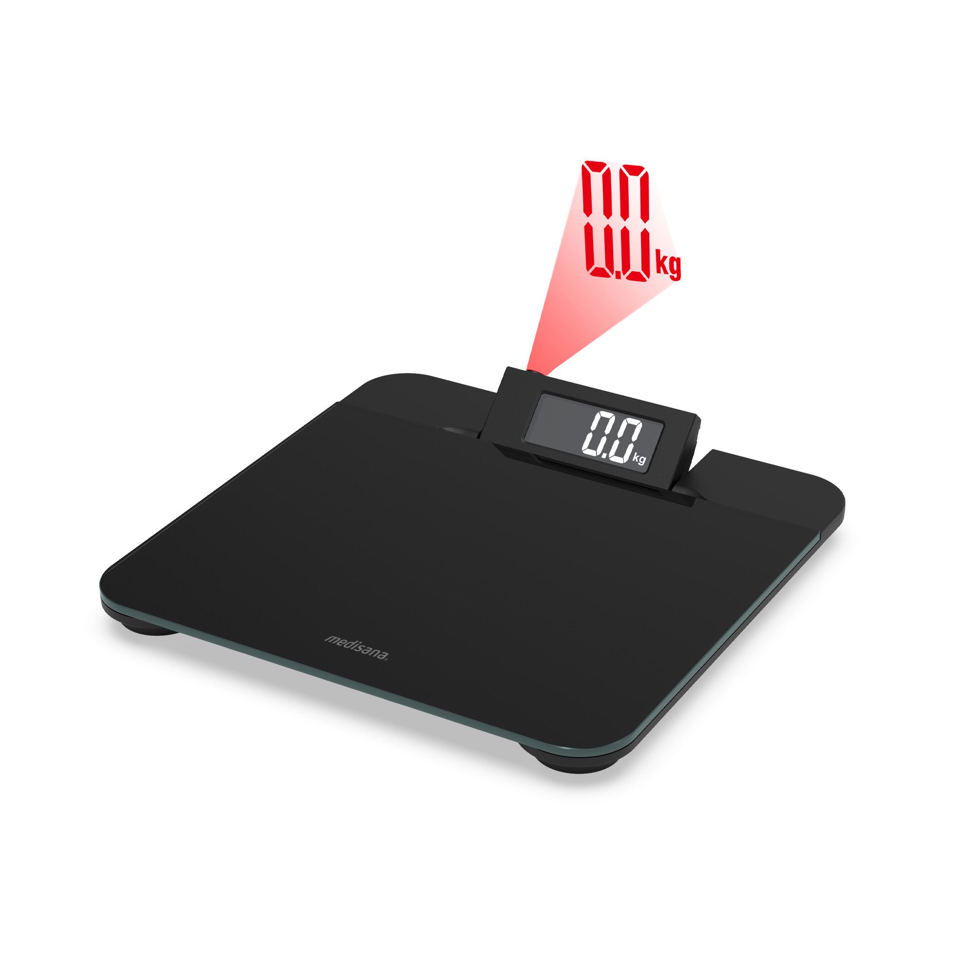 medisana Personenwaage PS 520, aus 5 mm Sicherheitsglas und mit Wandprojektionsanzeige, Tragkraft bis 180 kg, großes LCD-Display, Dehnungsmesssensoren – Bild 2 von 5