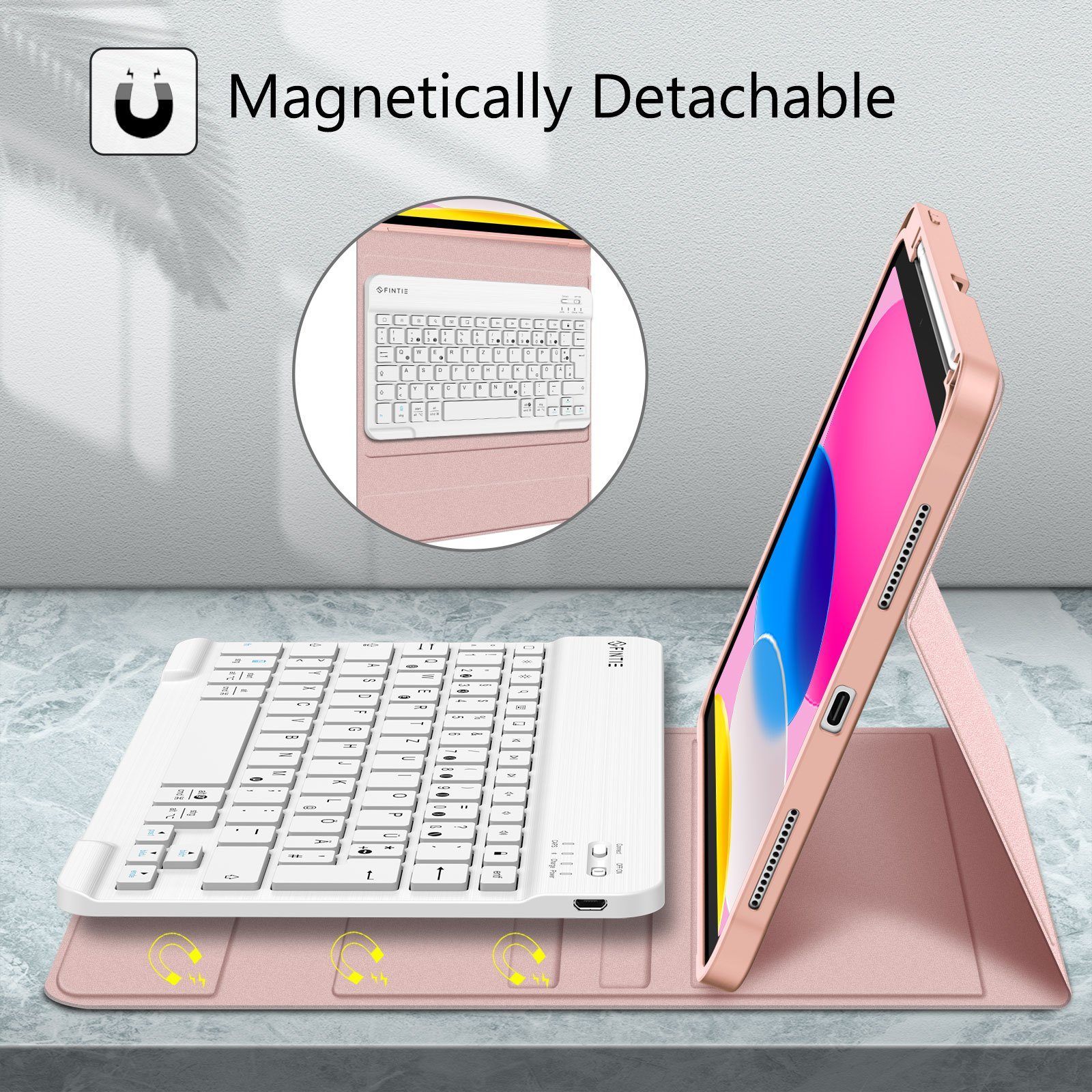 Fintie für iPad 11. Generation 11" 2025(A16), iPad 10. Generation 2022 10.9" Apple-Tastatur (Case mit Pencil Halter, magnetisch Abnehmbarer Tastatur(QWERTZ Layo – Bild 3 von 5