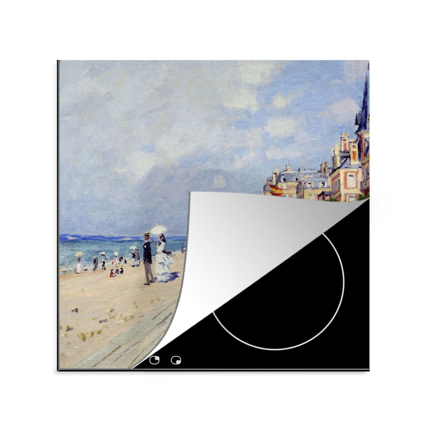 MuchoWow Herdblende-/Abdeckplatte Die Promenade von Trouville - Claude Monet, Vinyl, (1 tlg), 78x78 cm, Ceranfeldabdeckung, Arbeitsplatte für küche