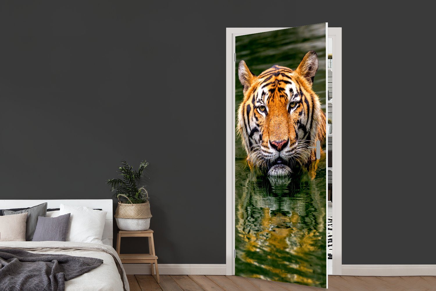 MuchoWow Türtapete Tiger im Wasser, cm bedruckt, 75x205 (1 Matt, für Tür, Fototapete St), Türaufkleber