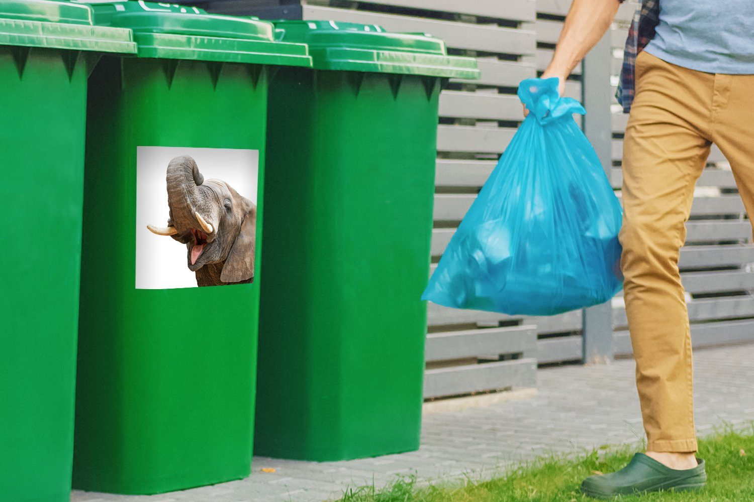Mülltonne, Container, Elefant Abfalbehälter St), Mülleimer-aufkleber, Sticker, - Wandsticker (1 Zunge - MuchoWow Weiß