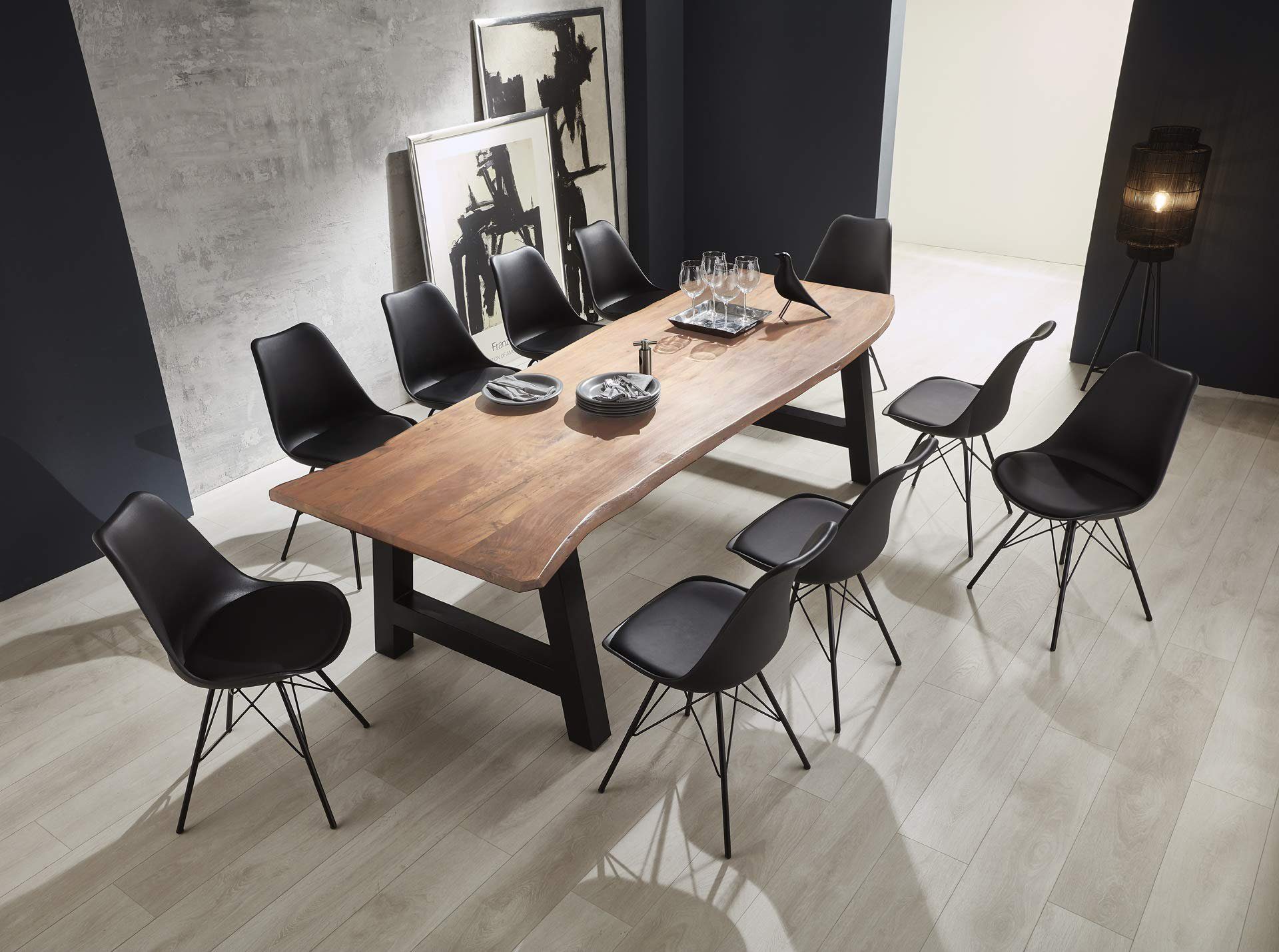 SAM® Essgruppe Florina, 11tlg. mit Baumkante, Akazienholz, Metallgestell U-Form + 10 Stühle naturfarben