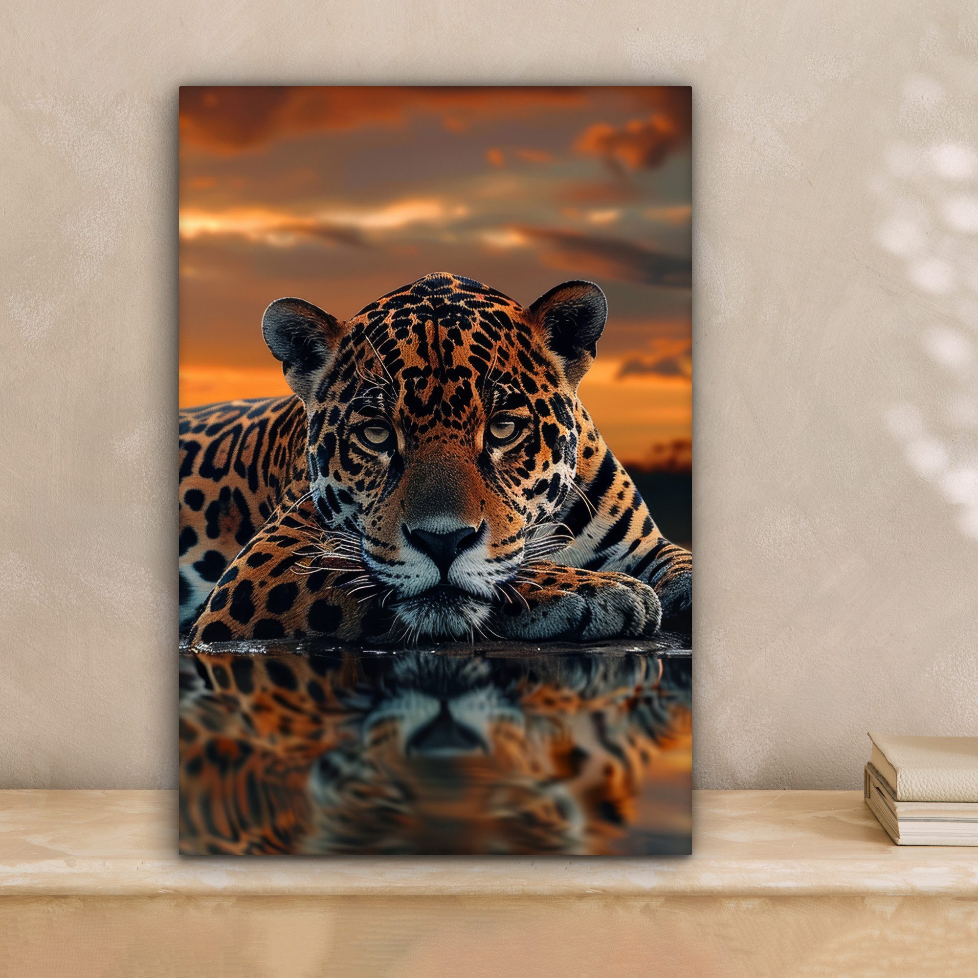OneMillionCanvasses® Leinwandbild Natur - Leopard - Tier - Sonnenuntergang günstig online kaufen