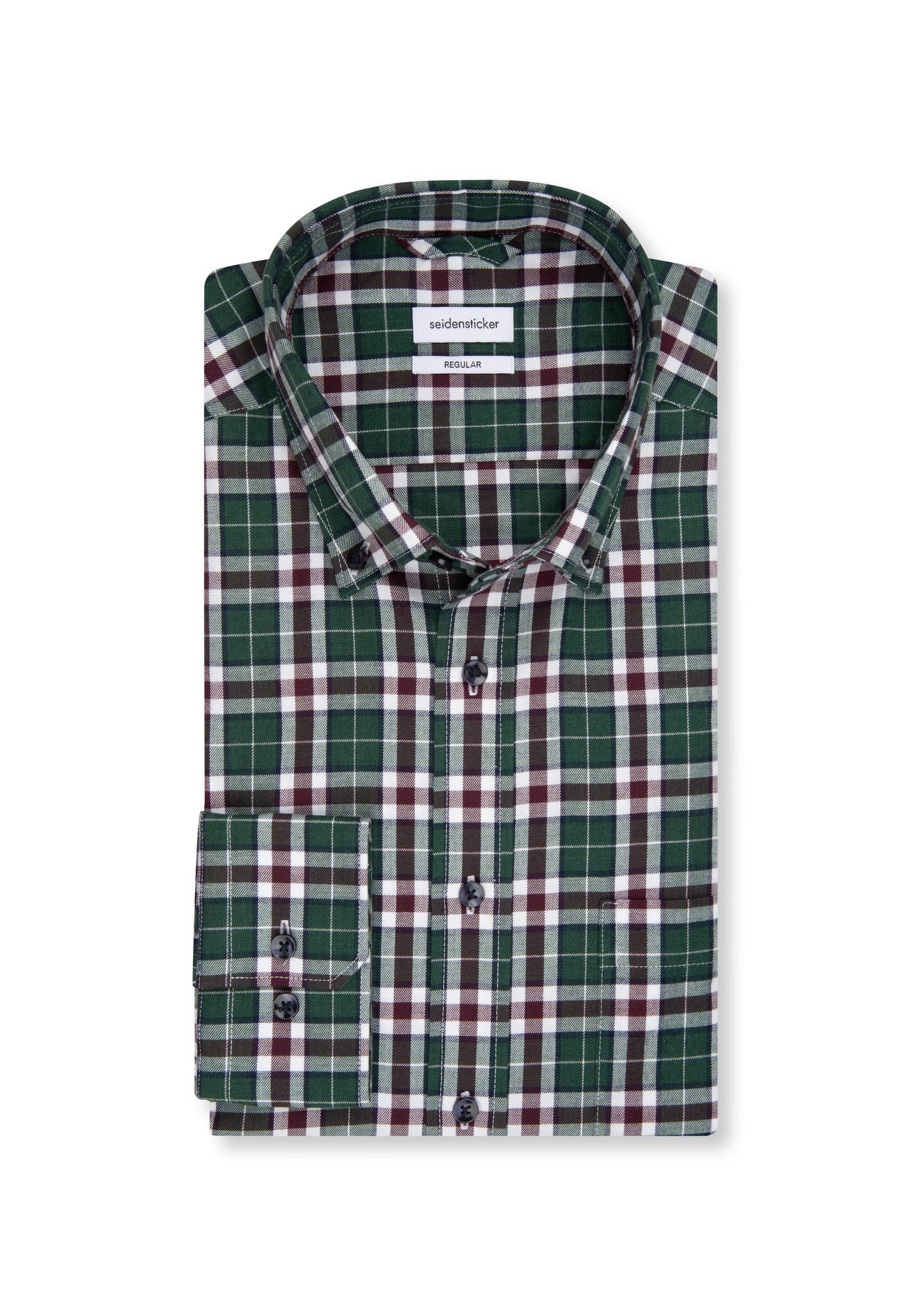 seidensticker Flanellhemd Regular Regular 1/1 Button-Down-Kragen Karo