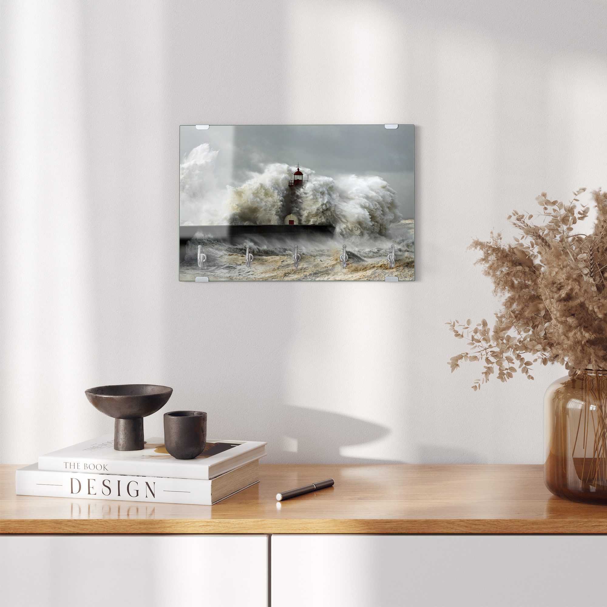 DEQORI Schlüsselbrett 'Leuchtturm bei Sturmflut', (1 St), Schlüsselhalter Schlüssel Haken Schlüsselboard modern Schlüsselleiste