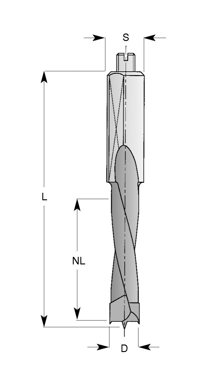 Edessö Tools and More Bohr- und Fräseinrichtung HW-Dübelbohrer hinterfräst S10/Fl., A=5, B=18, GL=57,5 mm, Linkslauf