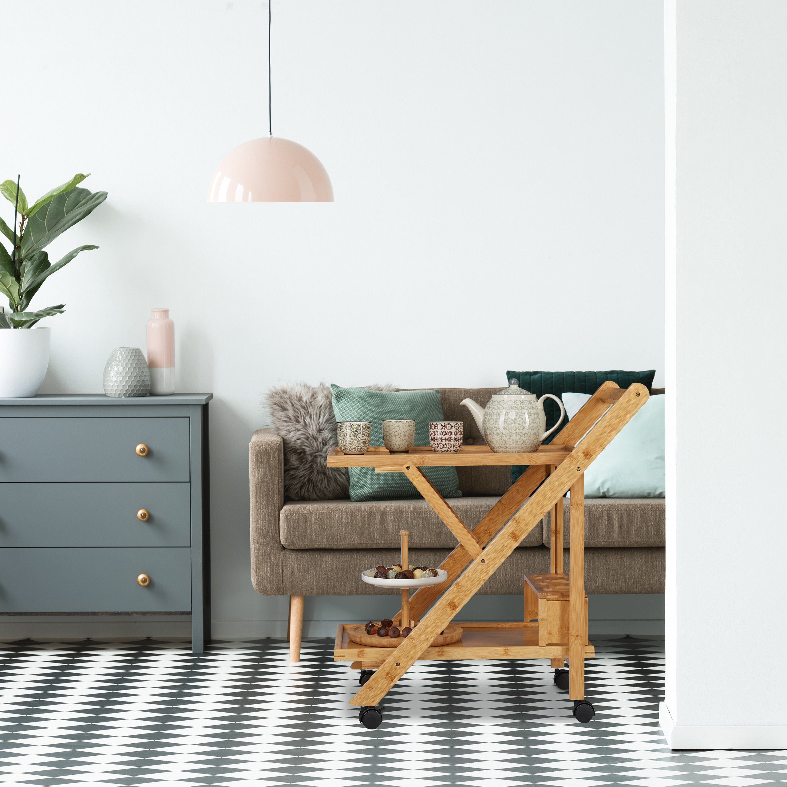 relaxdays Küchenwagen Bambus mit 2 Ablage günstig online kaufen