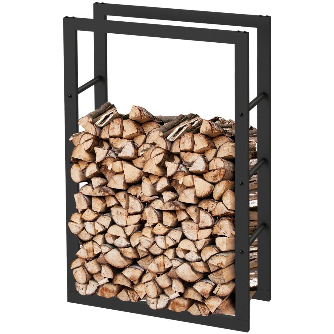 Brennholzregal Schwarz, Ofenhandschuh 100x25x60cm, holz4home Kaminholzregal