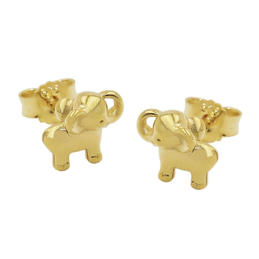 Schmuck Krone Paar Ohrstecker Paar Ohrstecker kleine Elefanten 6x7mm aus 9Kt 375 Gold Gelbgold glänzend, Gold 375