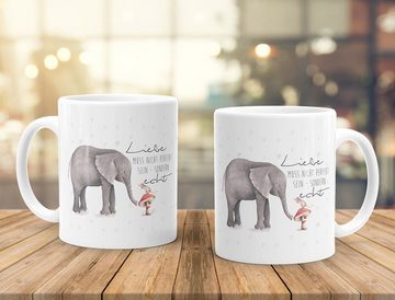 MoonWorks Tasse Kaffeetasse Liebe muss nicht perfekt sein sondern echt Elefant Maus Geschenk-Tasse MoonWorks® Teetasse Keramiktasse einfarbig, Keramik