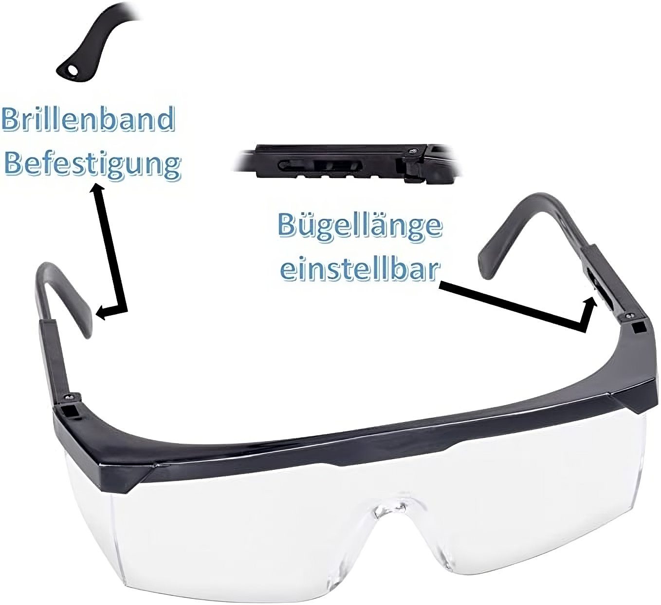 Ogeled Arbeitsschutzbrille Schutzbrille Sicherheitsbrille Laborbrille und Seitenschutz mit (1St), EN166, Über-Brille nach UV-Schutz, einstellbarer Bügellänge, Motorradbrille